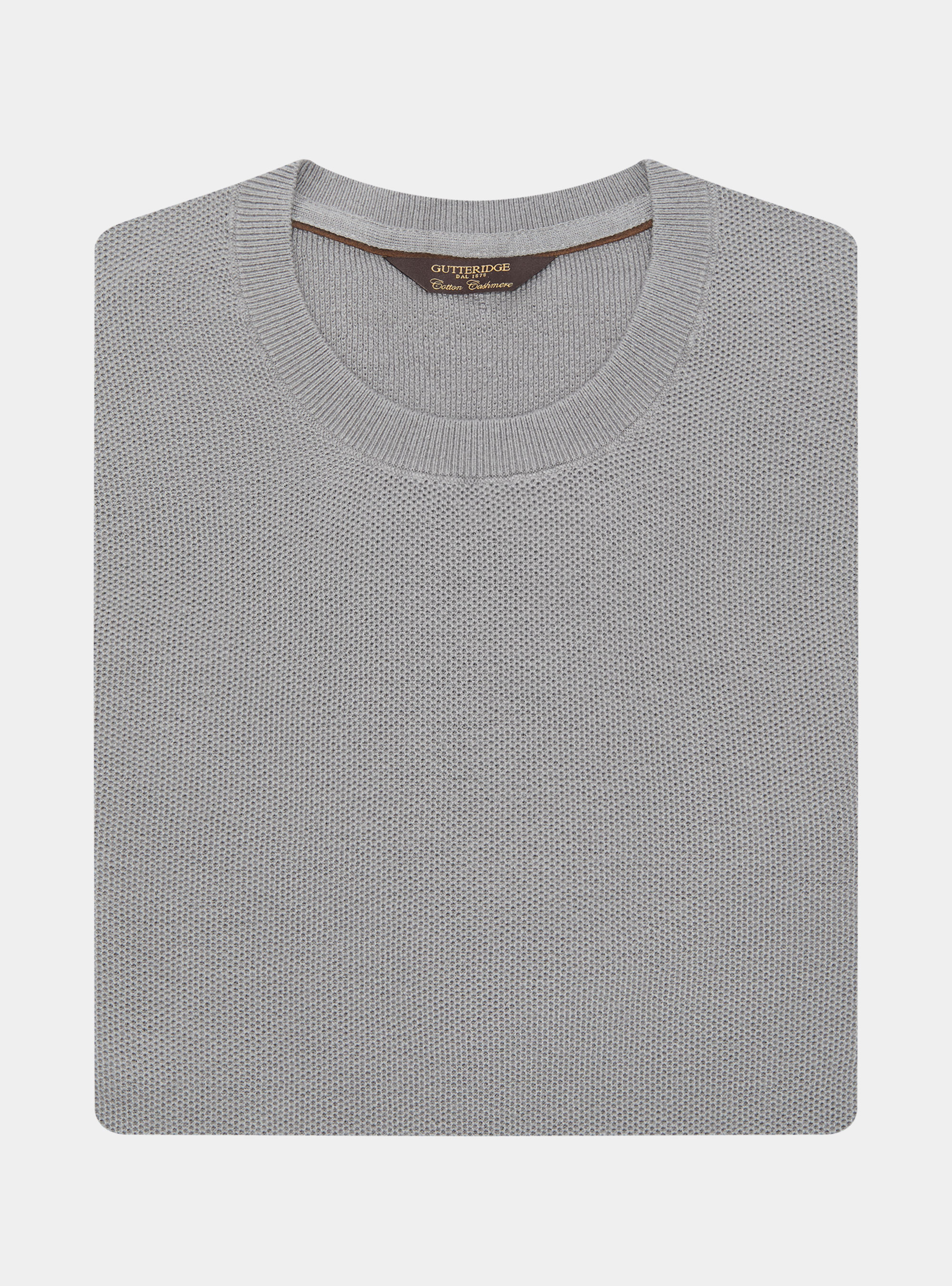 Cotton cashmere honeycomb crew-neck sweater, GREY