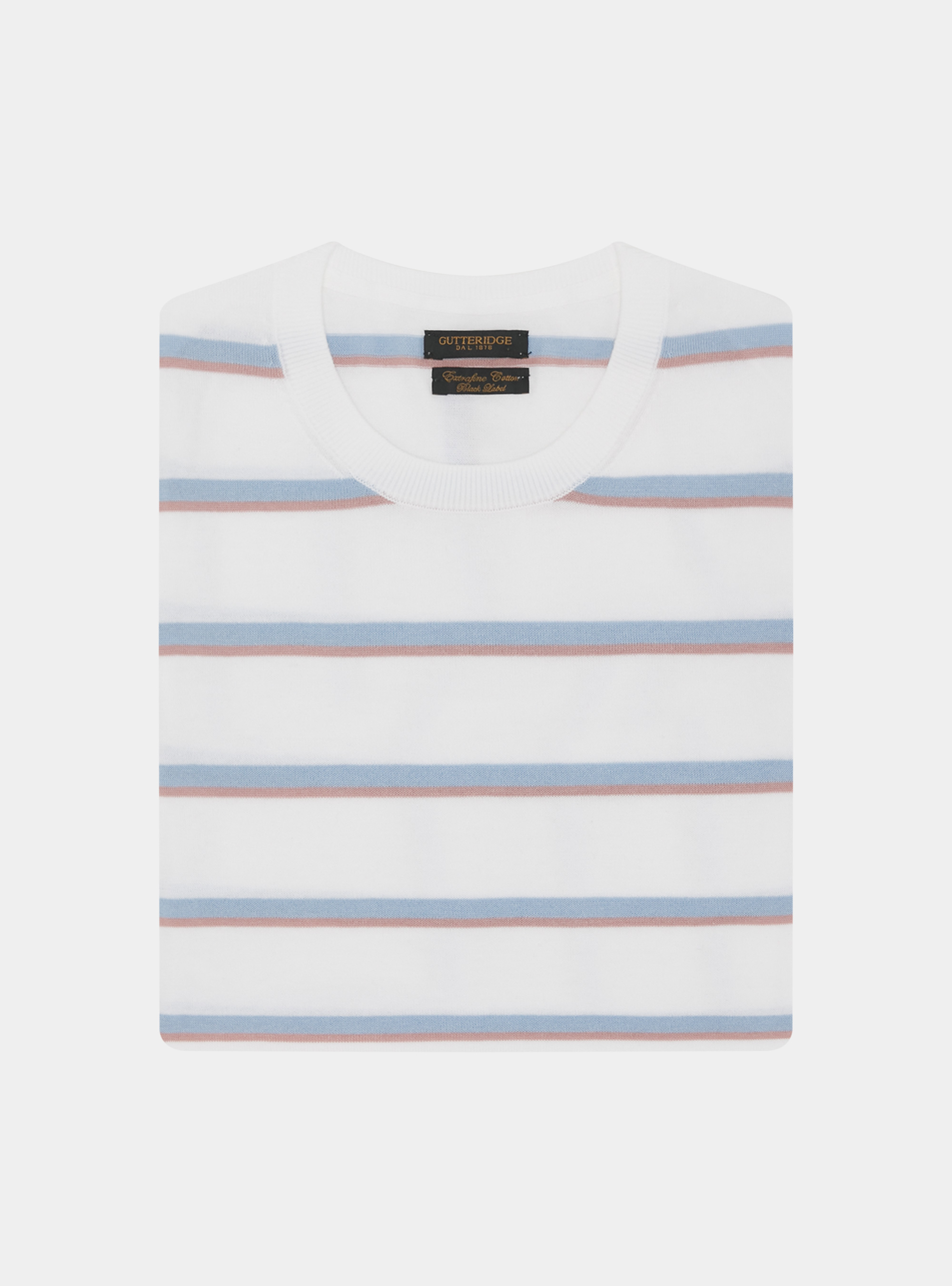 Maglia girocollo in cotone rigato, BIANCO