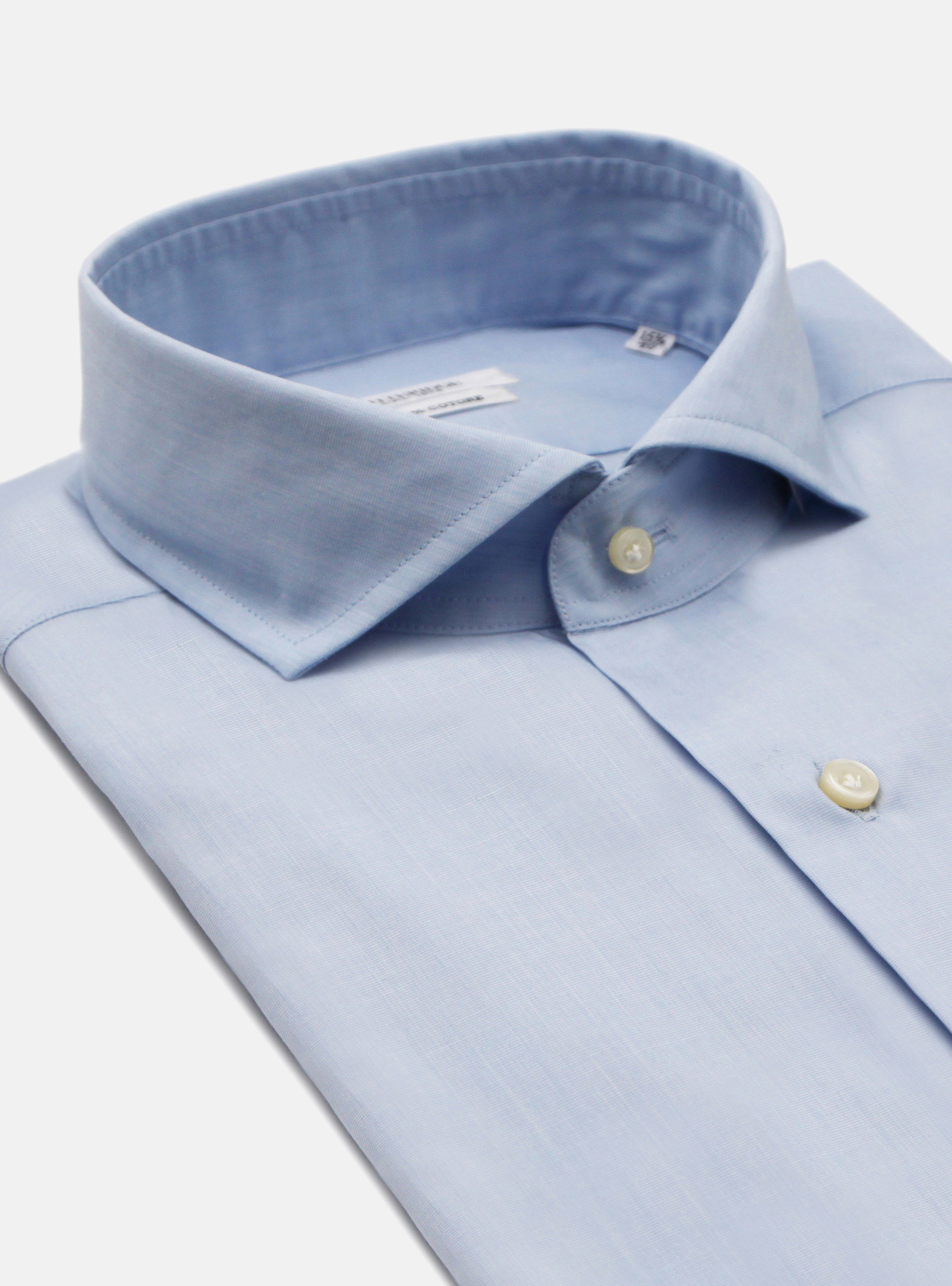 Camicia con collo francese in cotone fil a fil, AZZURRO