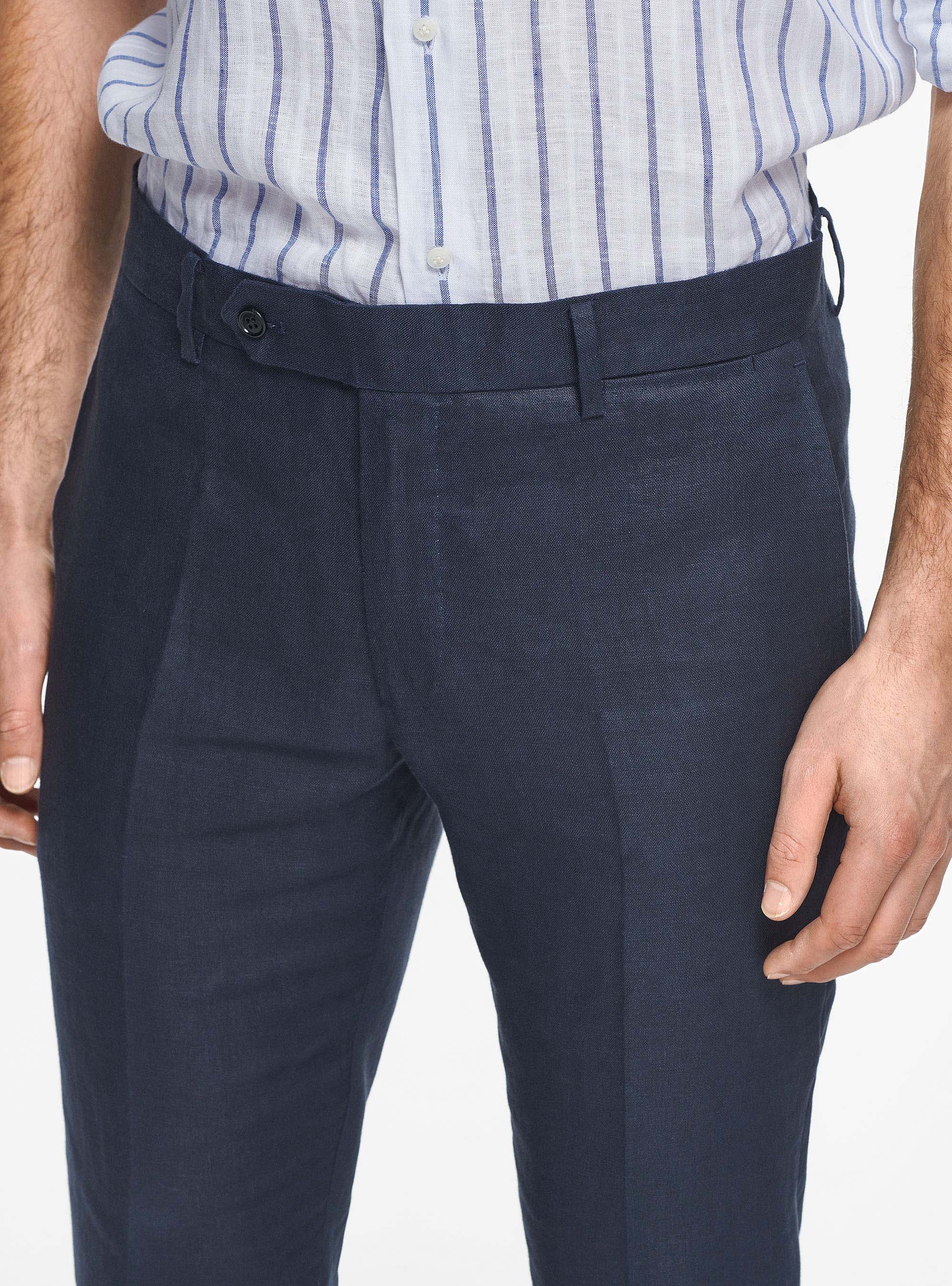 Pantalon en lin pur, BLEU MARINE