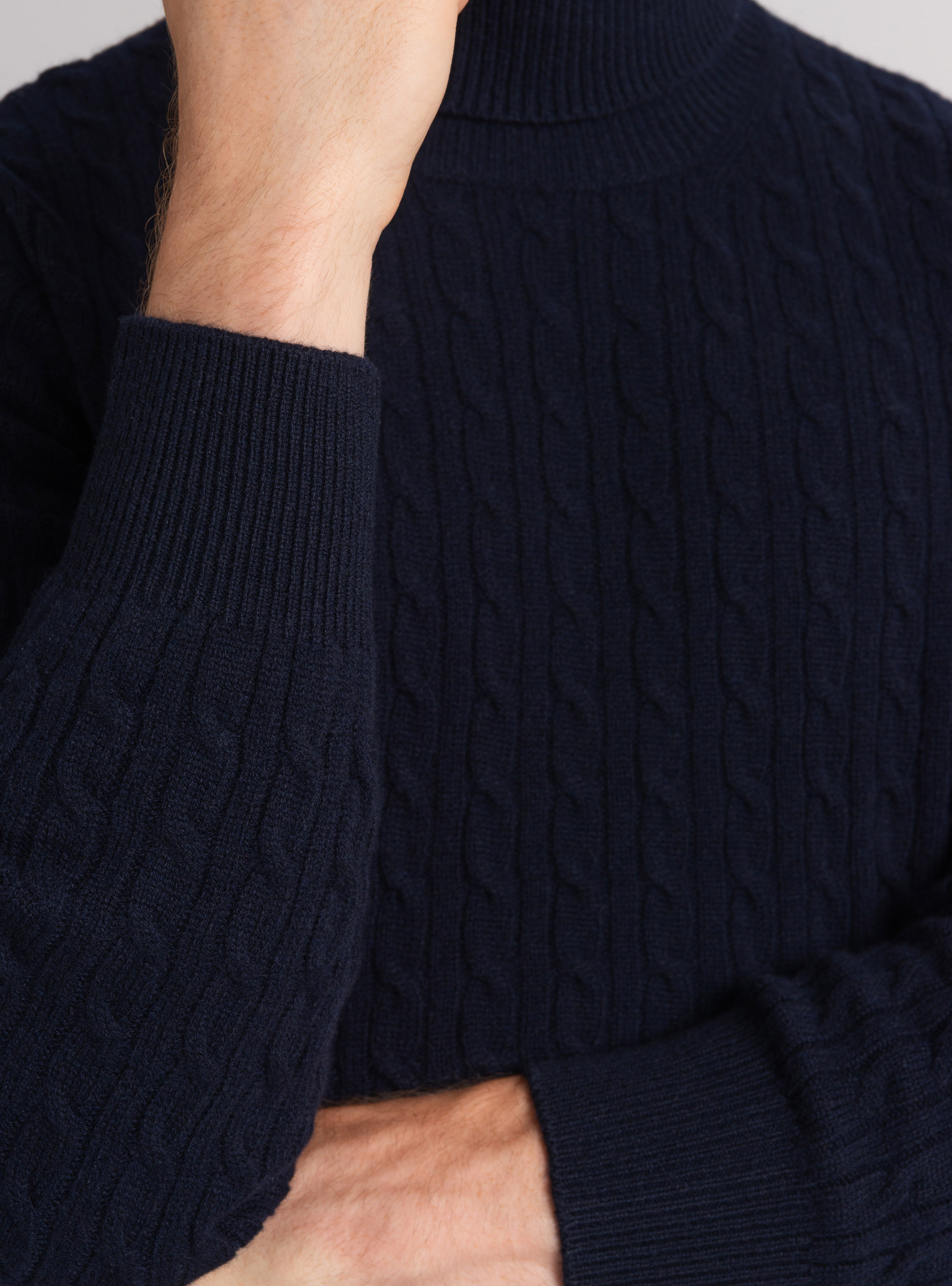 Turtleneck sweater with cashmere wool braid, NAVY BLUE
