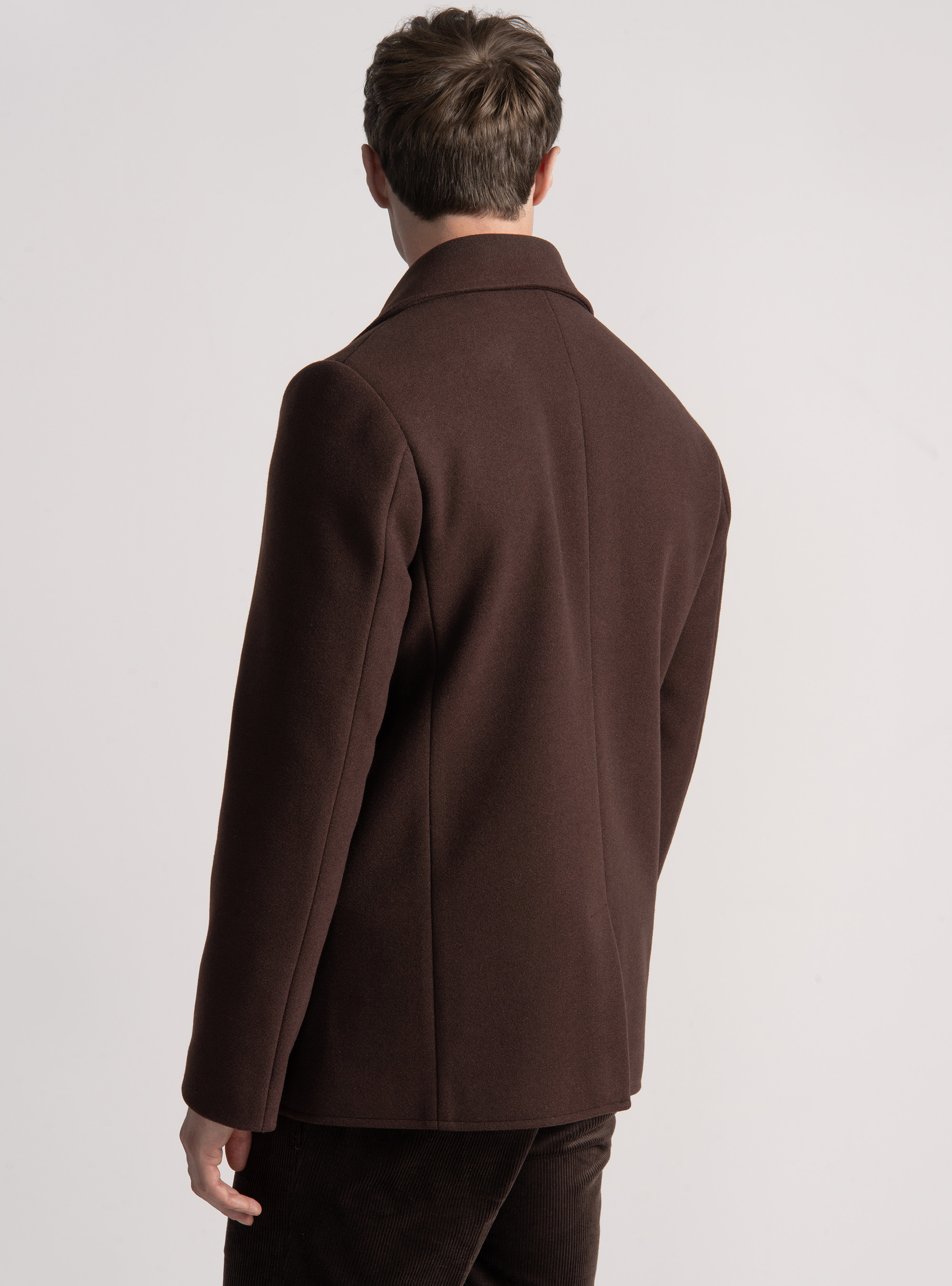 Solid-coloured peacoat, BROWN