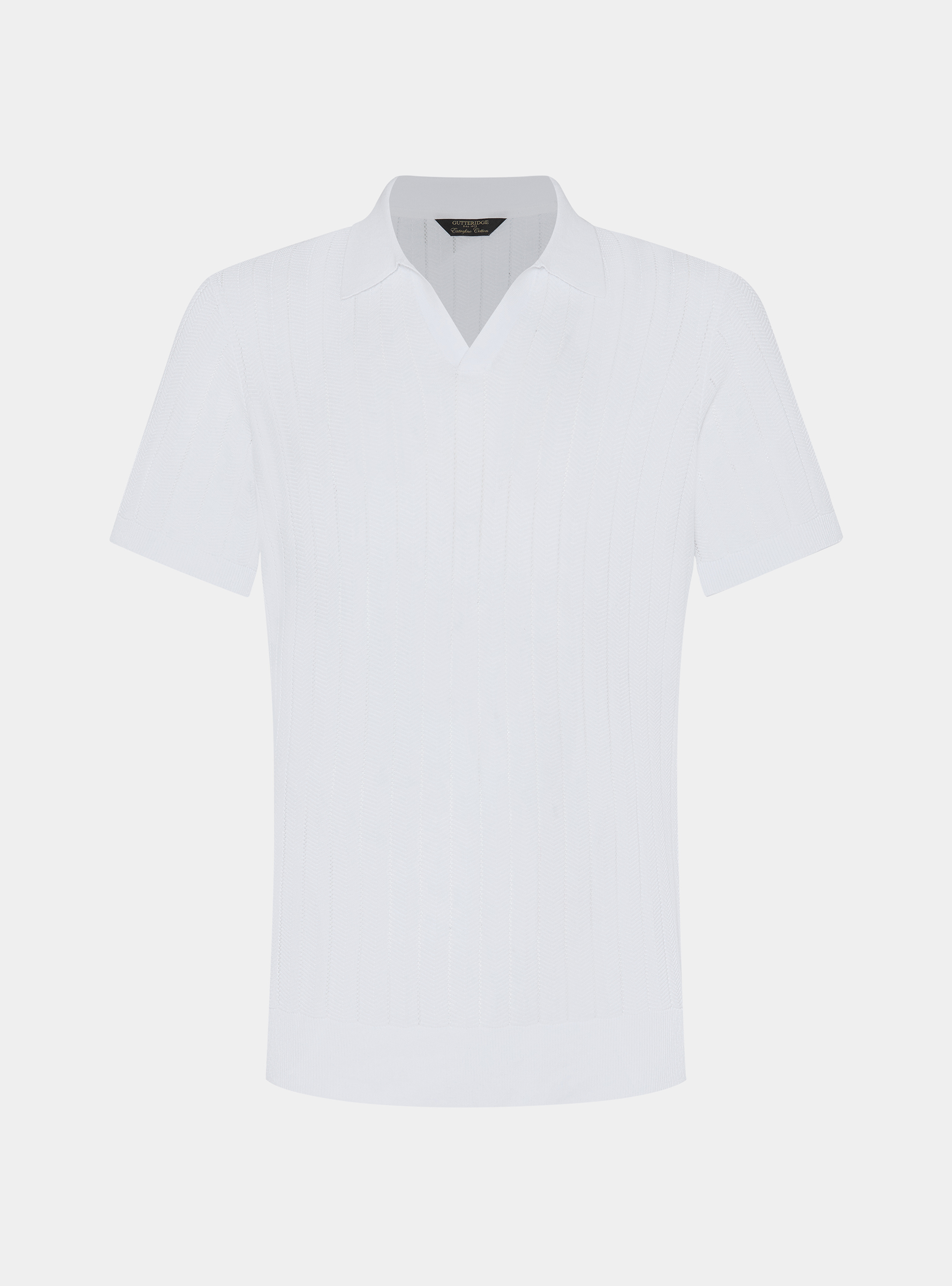 Perforated polo shirt in herringbone cotton, WHITE