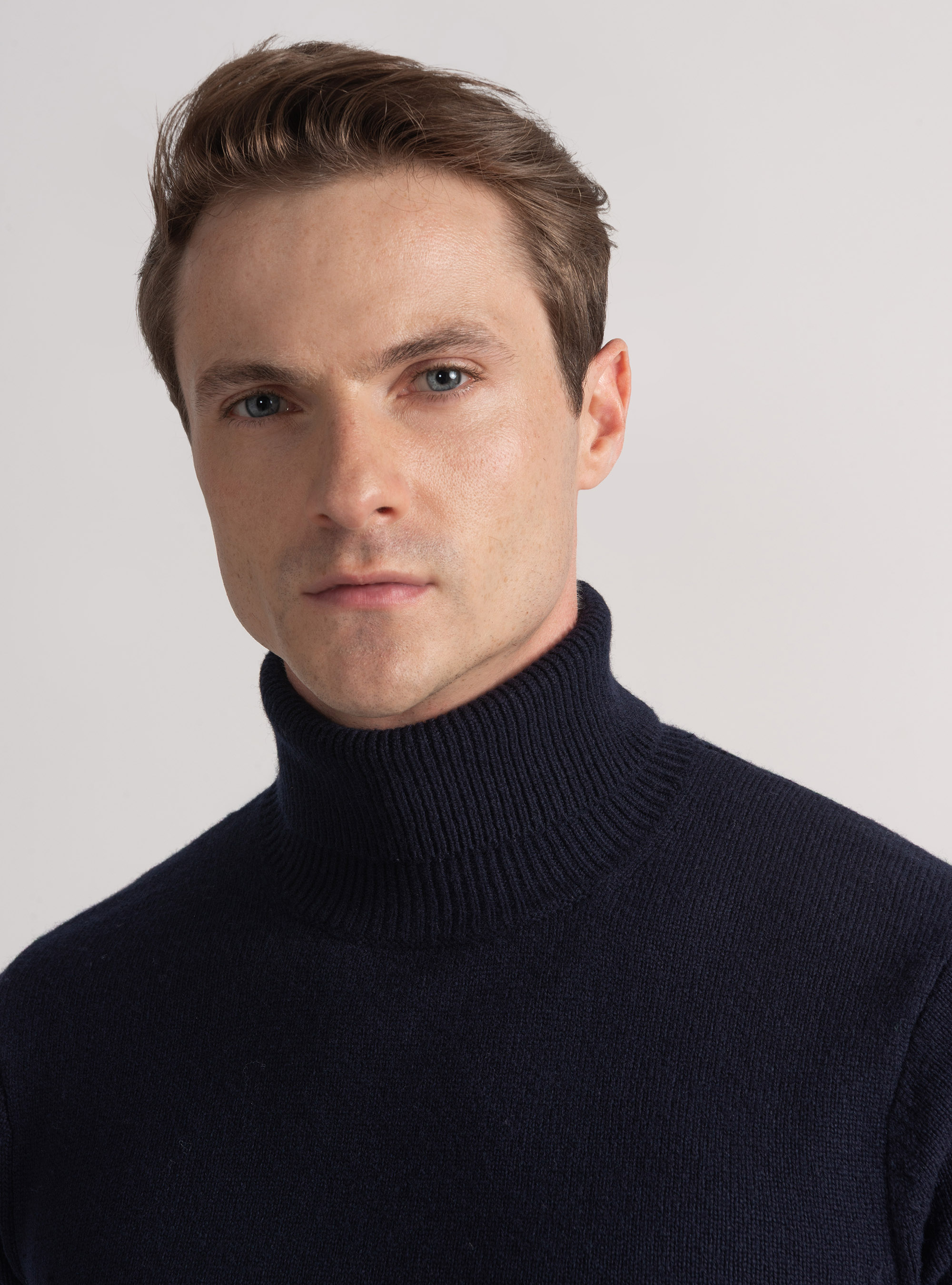 Maglia collo alto in lana merino, BLU NAVY