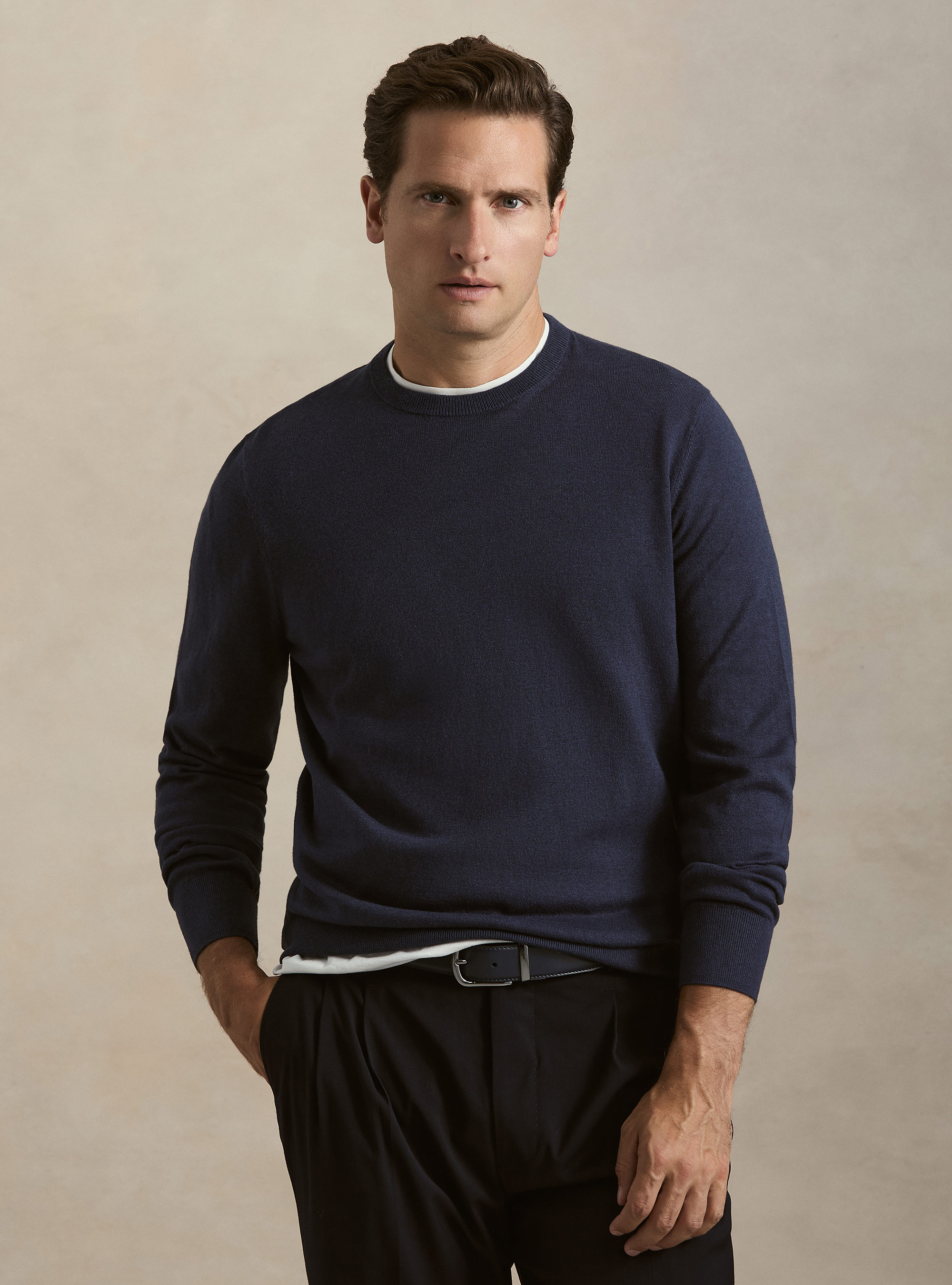 Pull col rond en coton, soie et cachemire, ENCRE