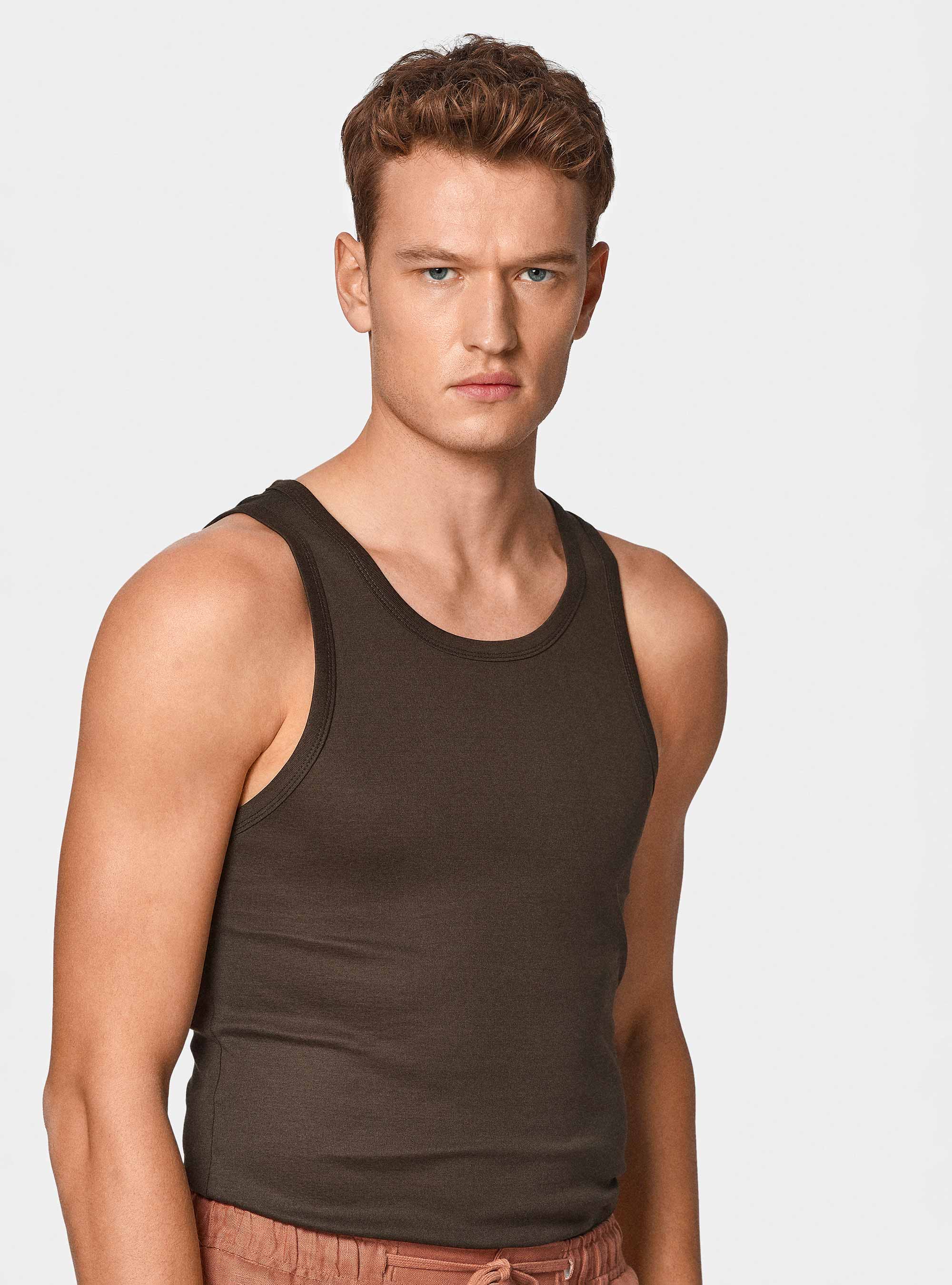 Camiseta de tirantes de hilo de algod&oacute;n, MARRON