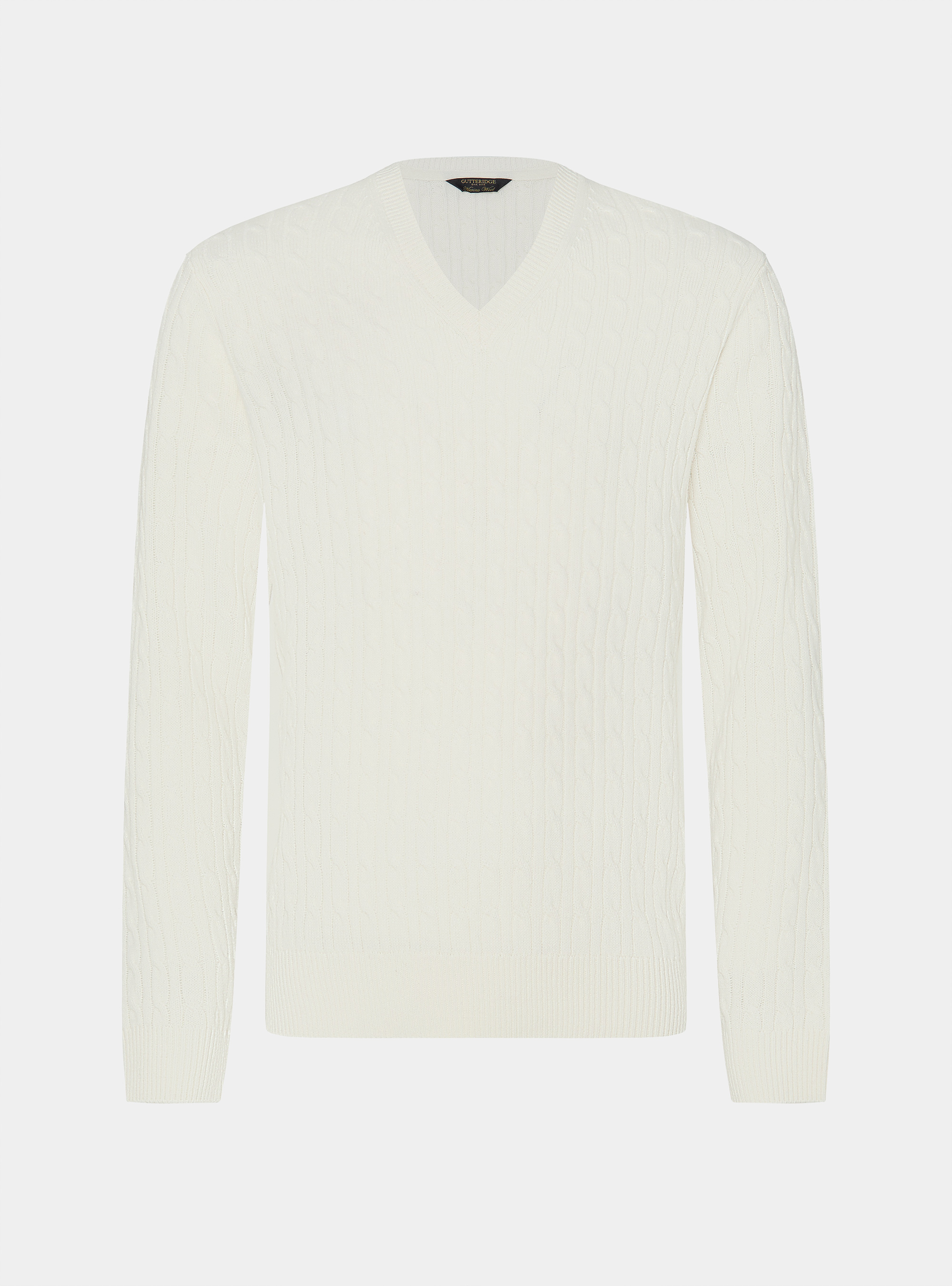 Merino wool V-neck sweater with braid, WHITE