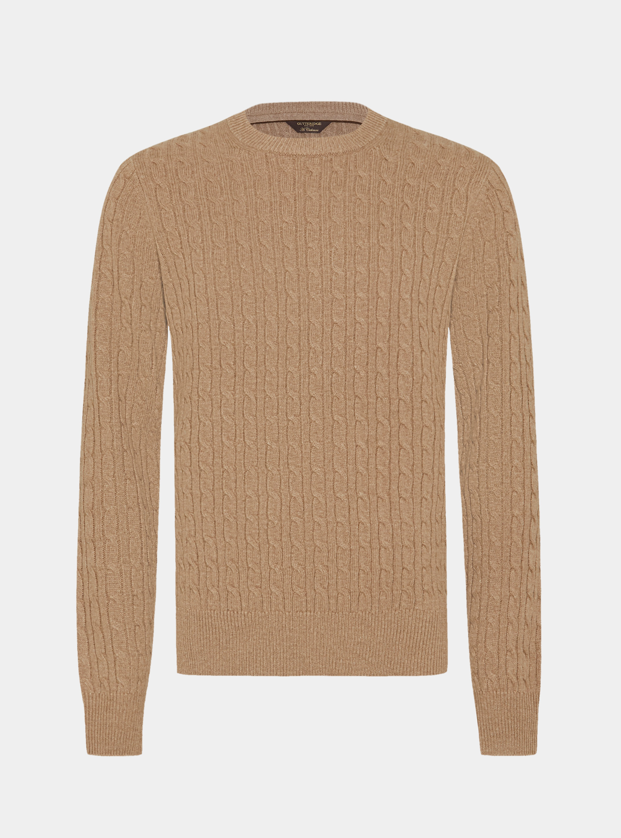 Maglia girocollo con treccia in lana e cashmere, CAMMELLO 0570C