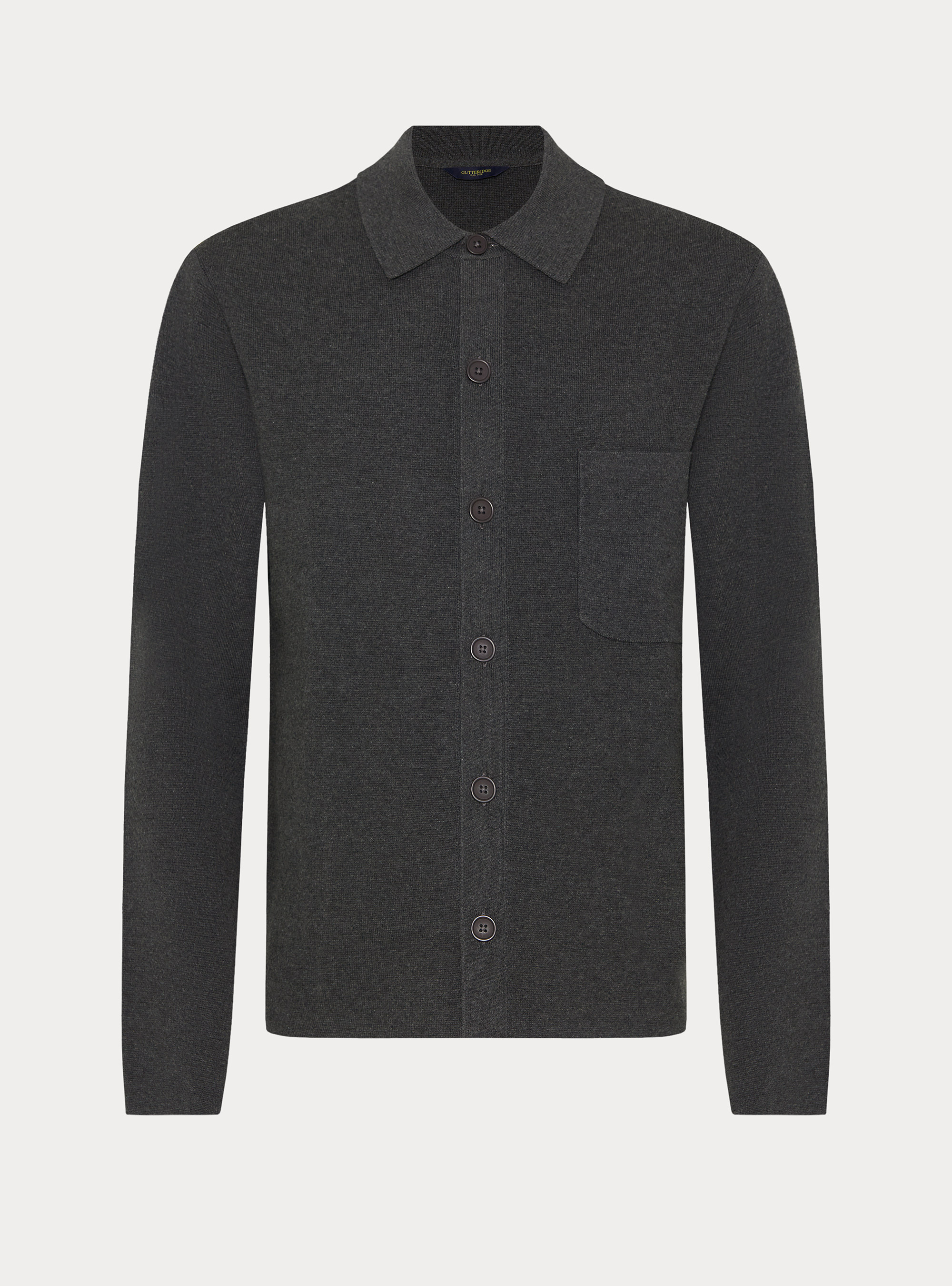 Cardigan in maglia di misto cotone con colletto, GRIGIO SCURO 0125C