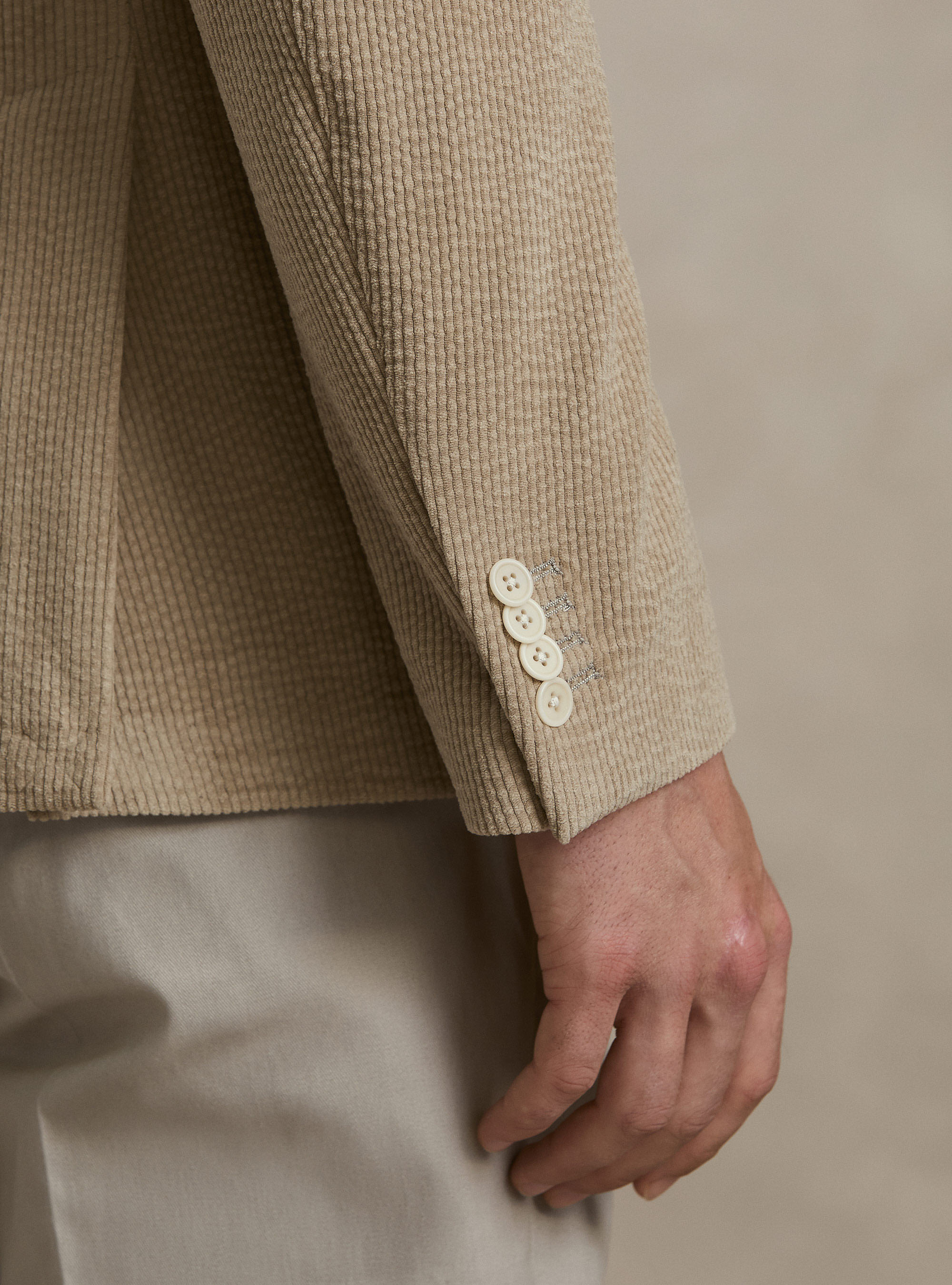 Veste droite en velours extensible, SABLE