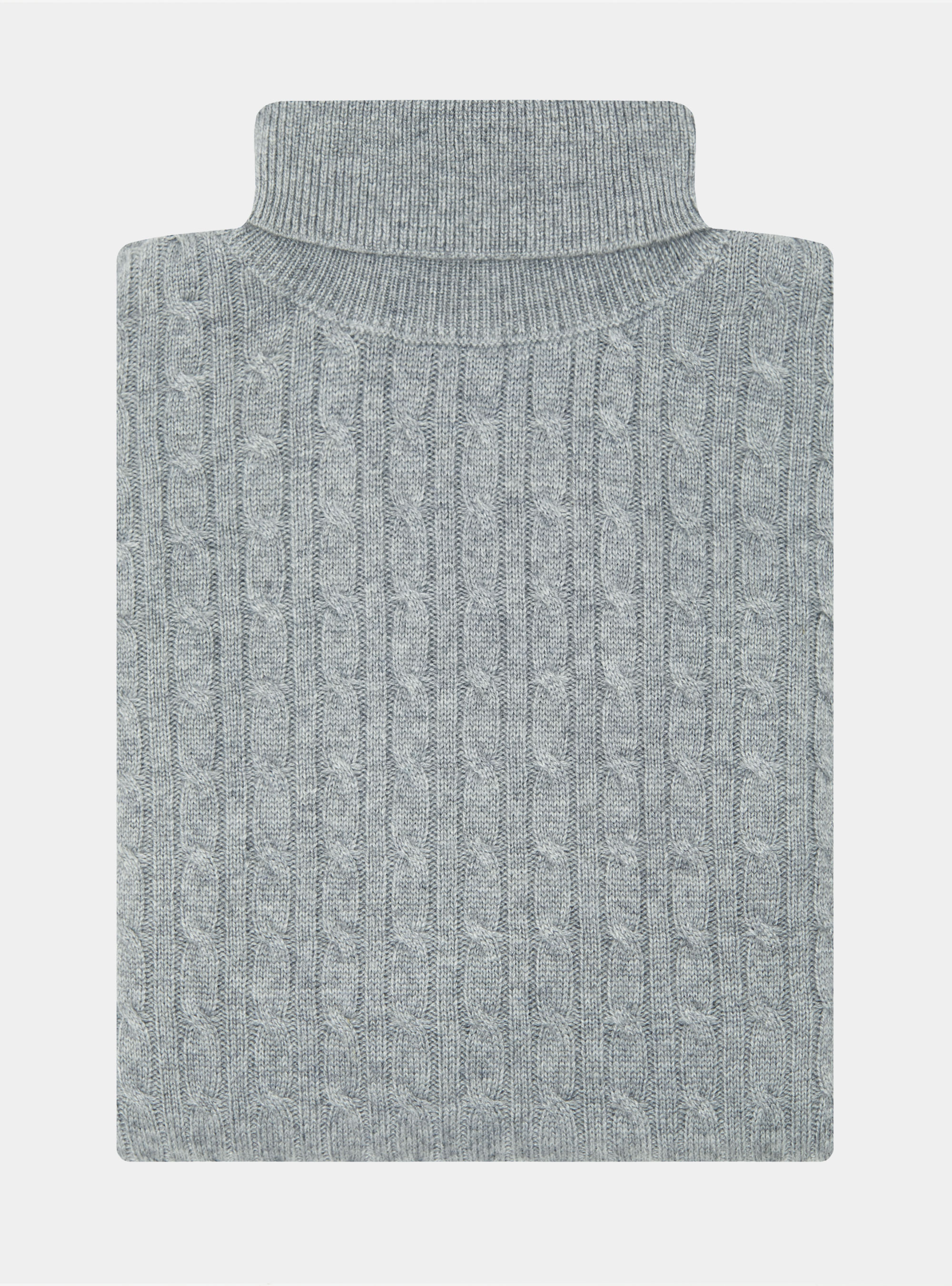 Maglia collo alto con treccia in misto lana, GRIGIO MELANGE 0151C