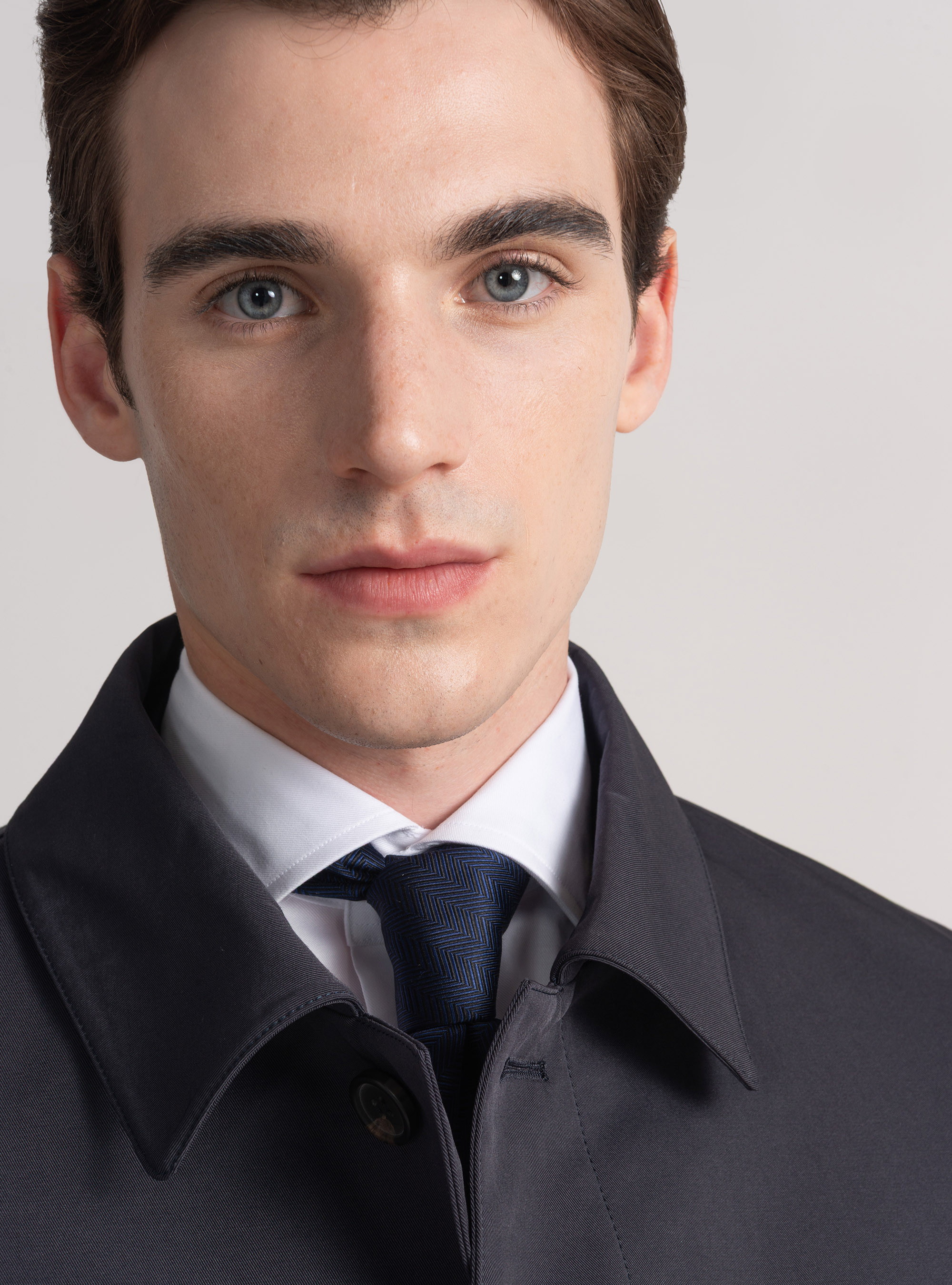 Padded technical raincoat in cotton blend, NAVY BLUE