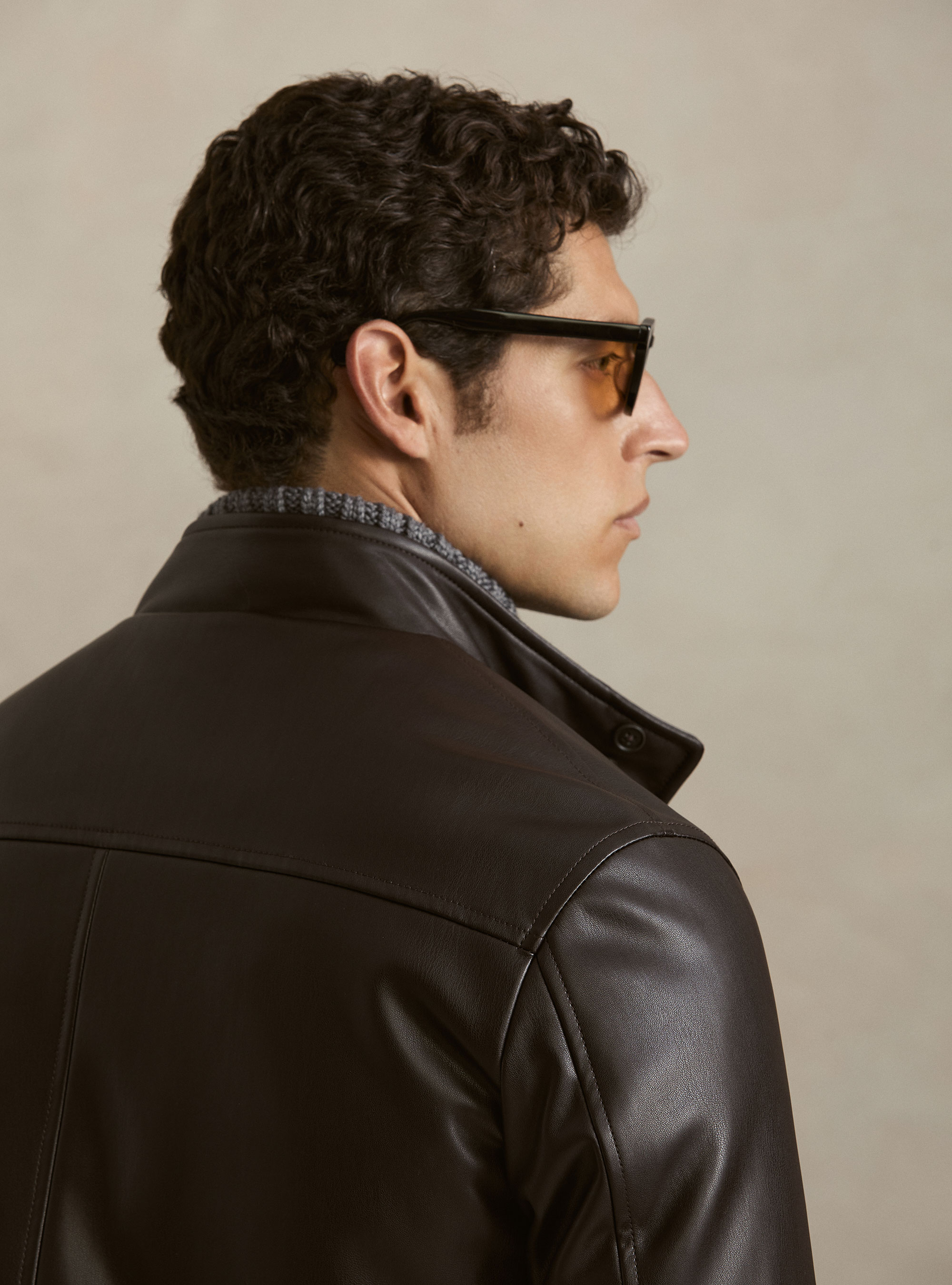 Faux leather jacket, BROWN