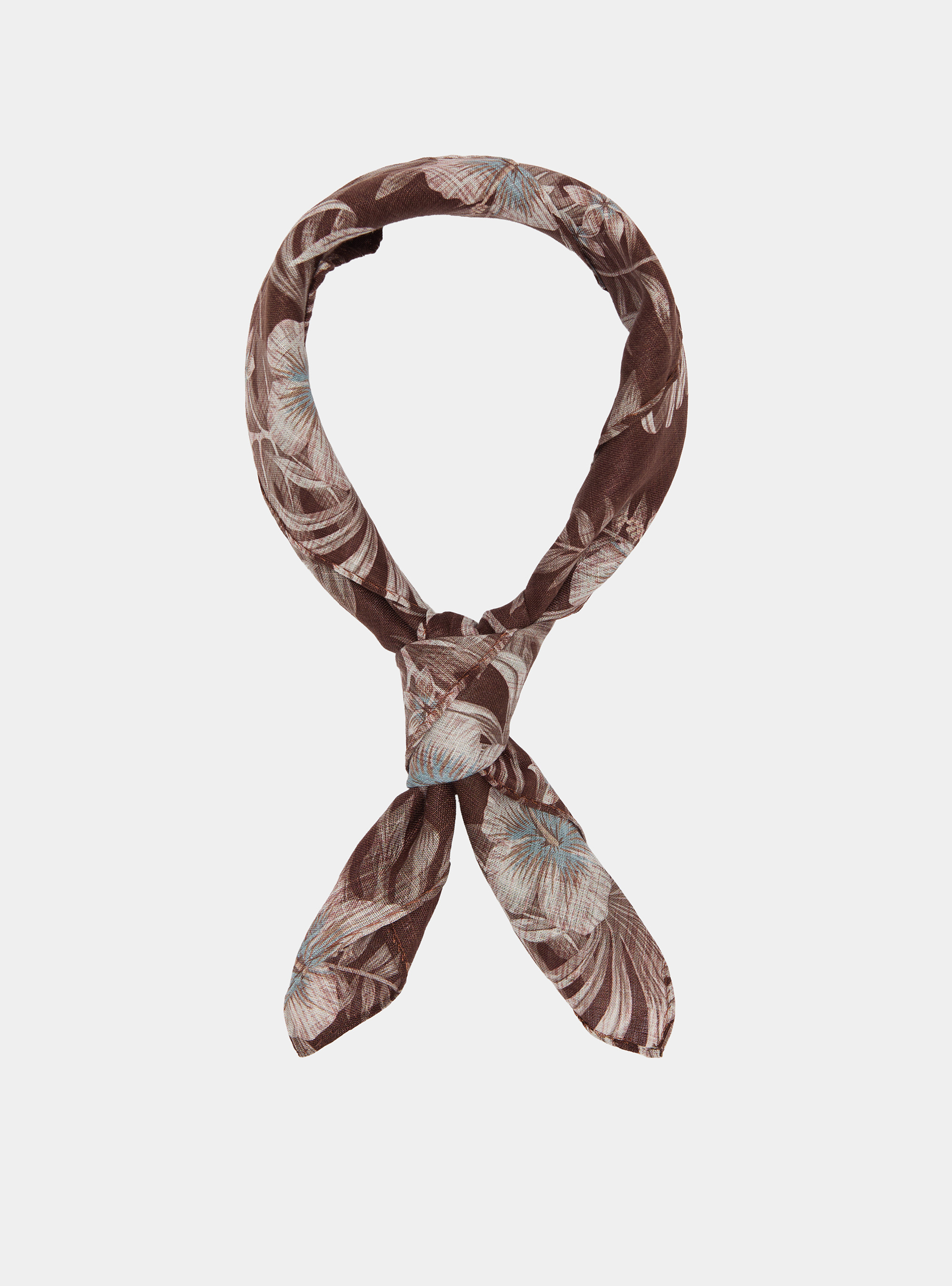Floral print linen foulard, BROWN