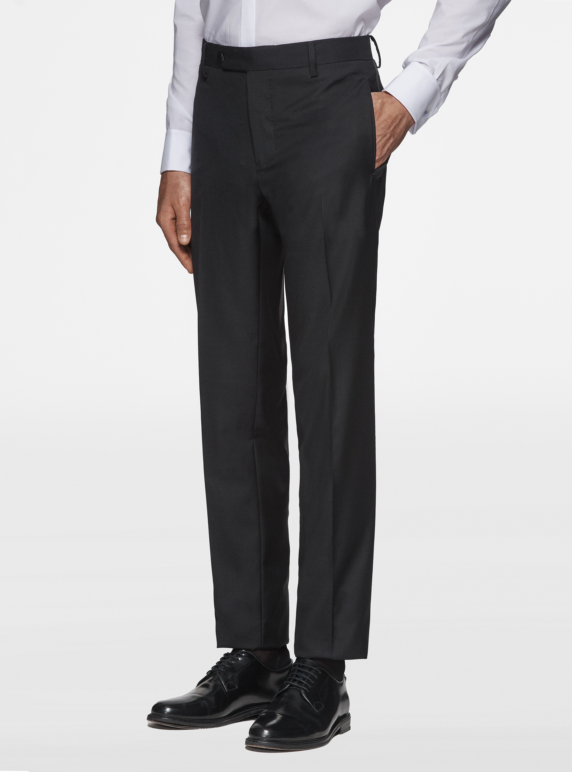 Black smoking trousers in pure wool, BLACK