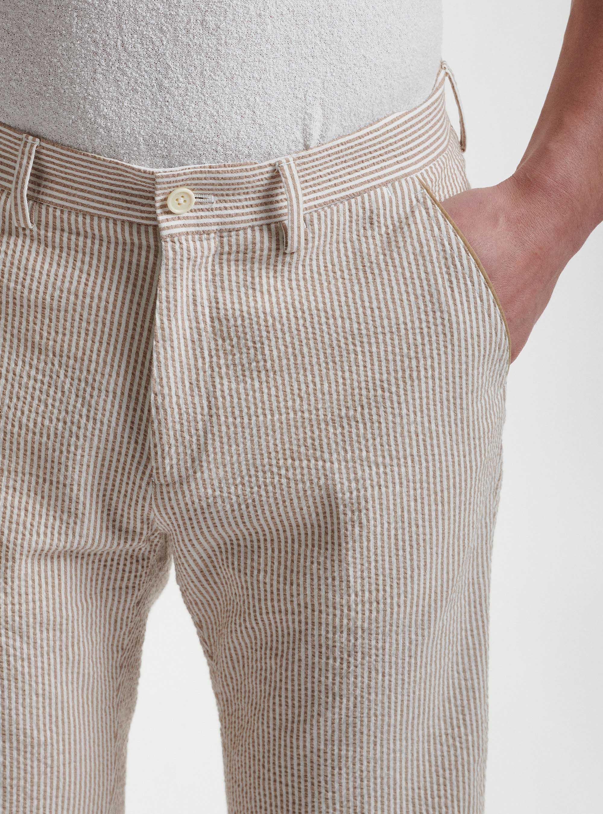 Bermudas de algod&oacute;n seersucker a rayas, CRUDO