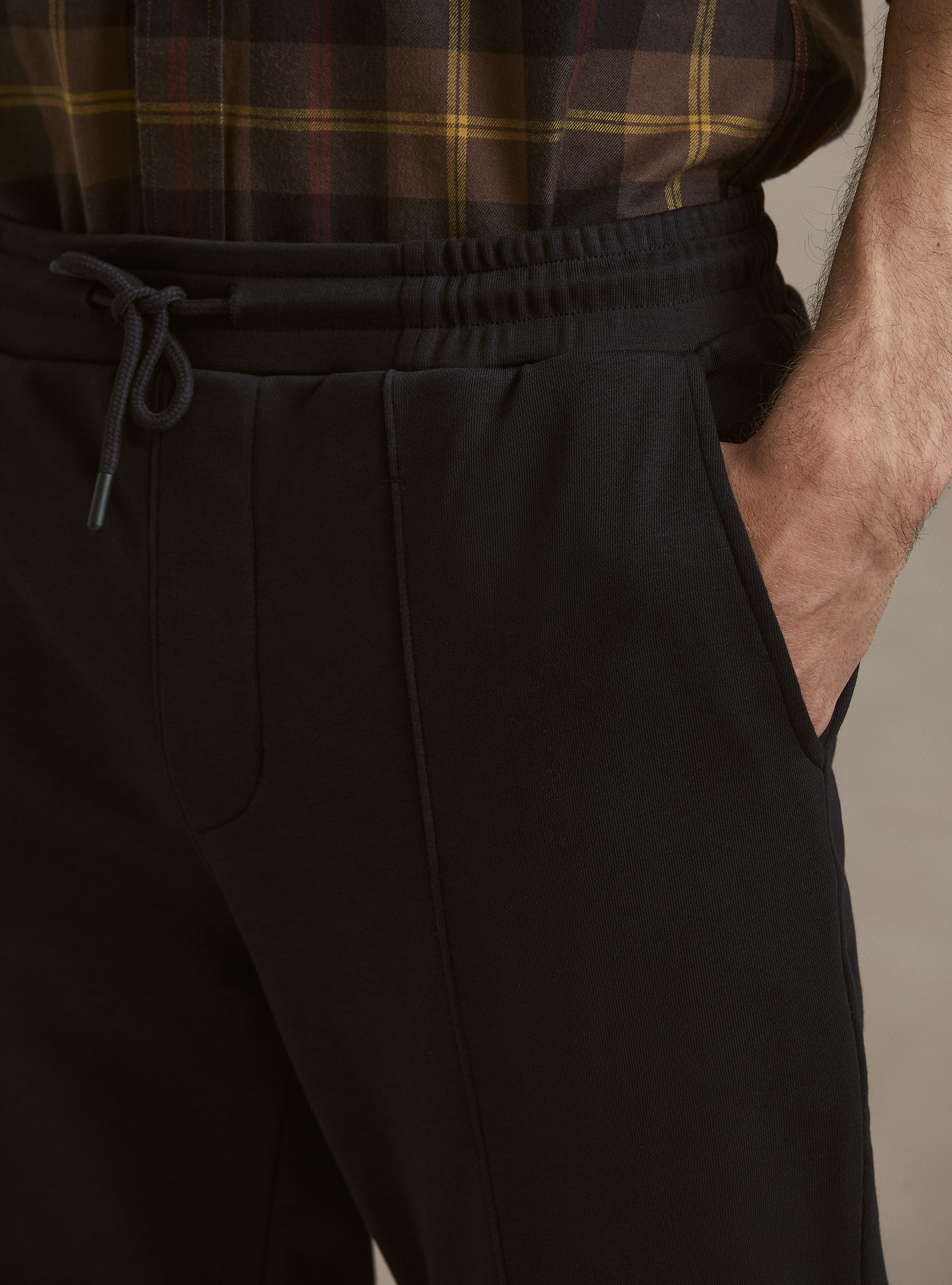 Pantalon en molleton m&eacute;lang&eacute; de coton, BLEU MARINE
