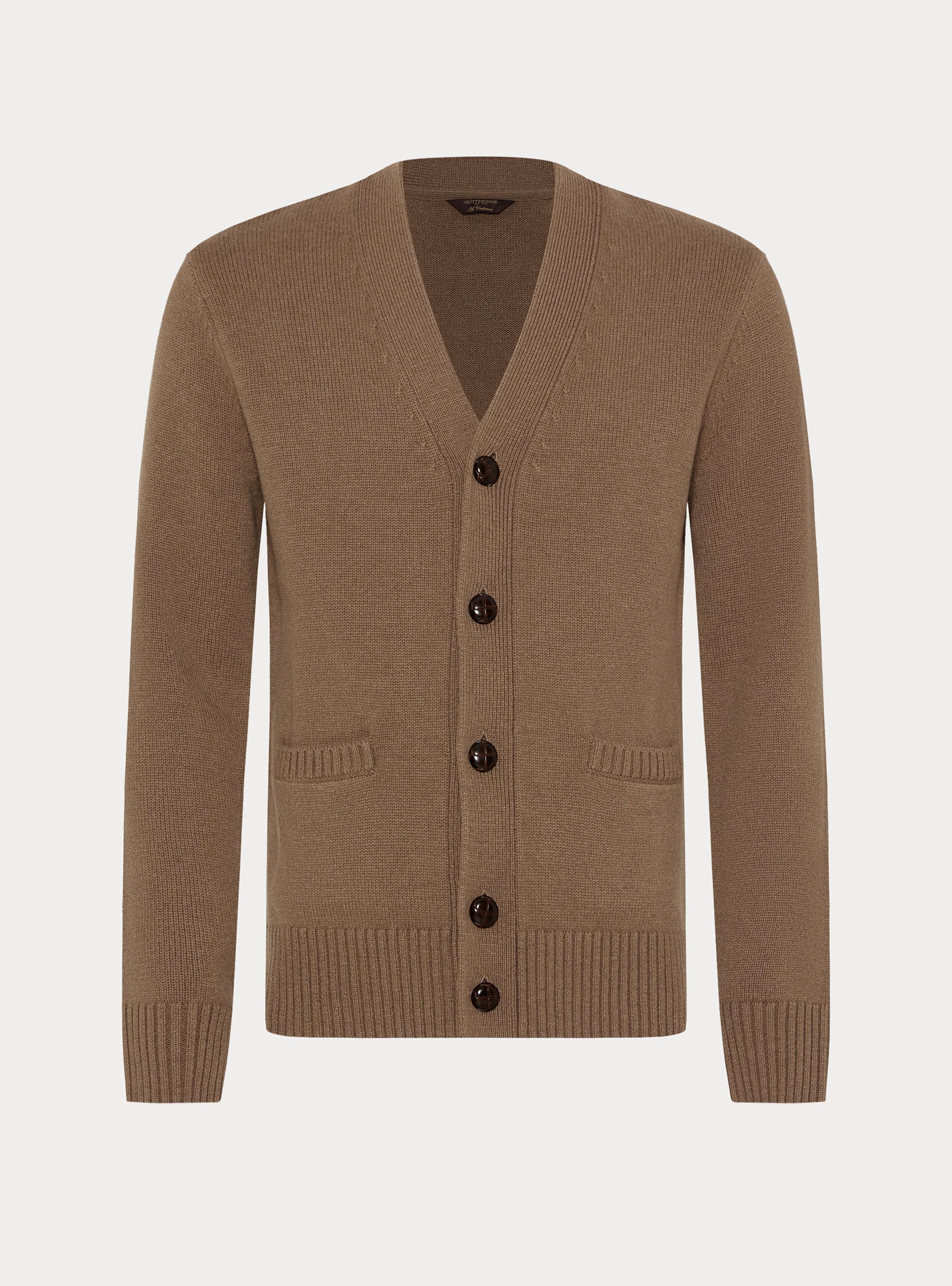 Button-up wool and cashmere cardigan, HAZELNUT