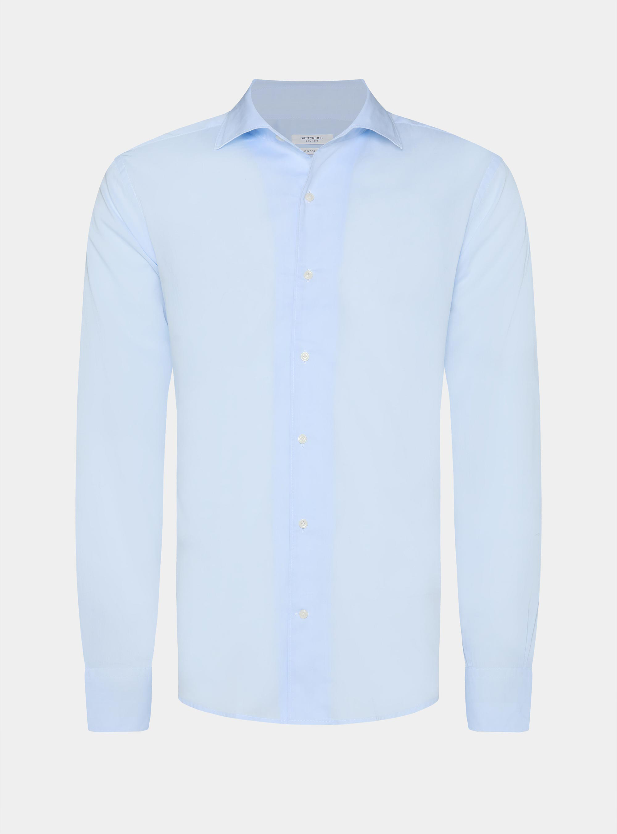 Camicia in cotone con paramontura, AZZURRO