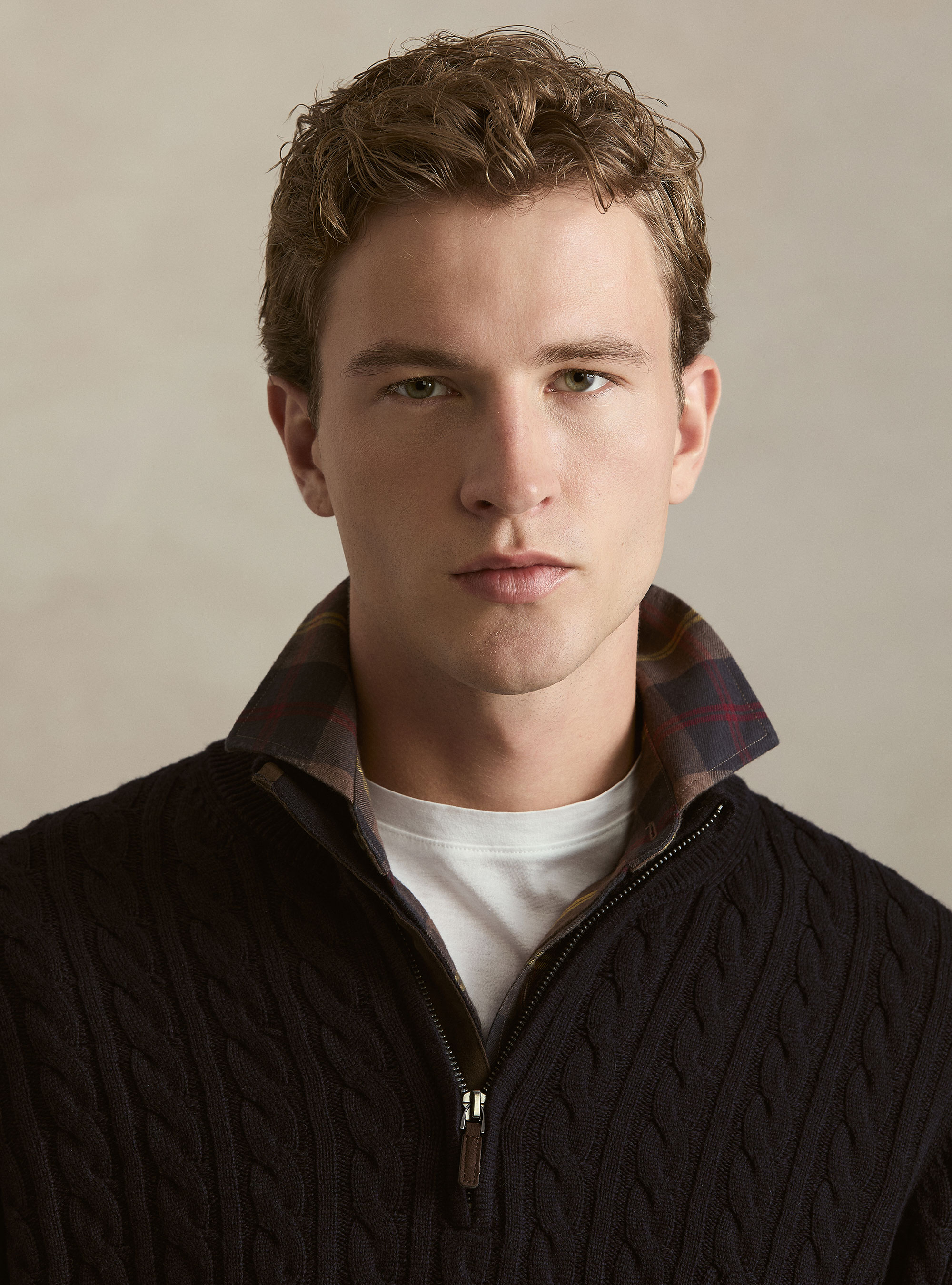 Maglia collo mock con trecca in misto lana, BLU NAVY