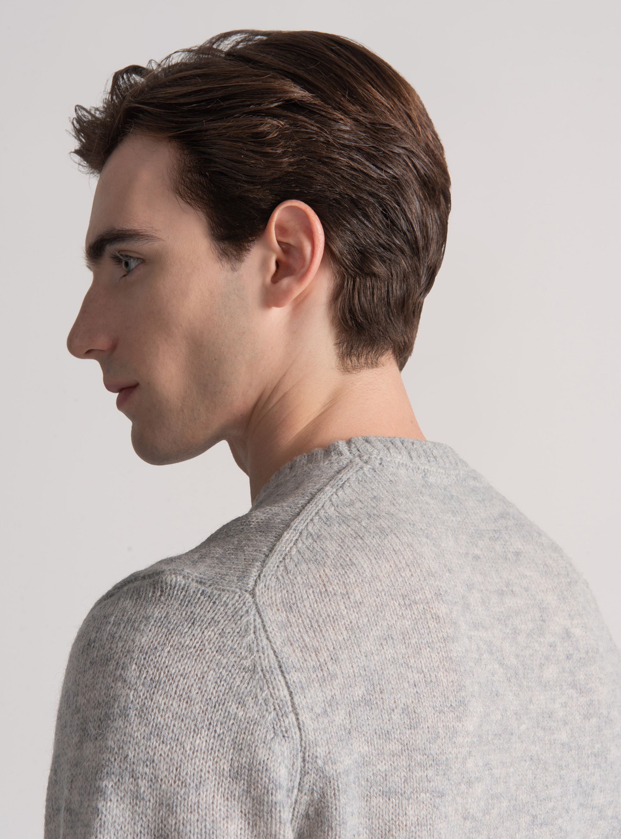 Shetland wool crew-neck sweater, GRIGIO MELANGE 0151C