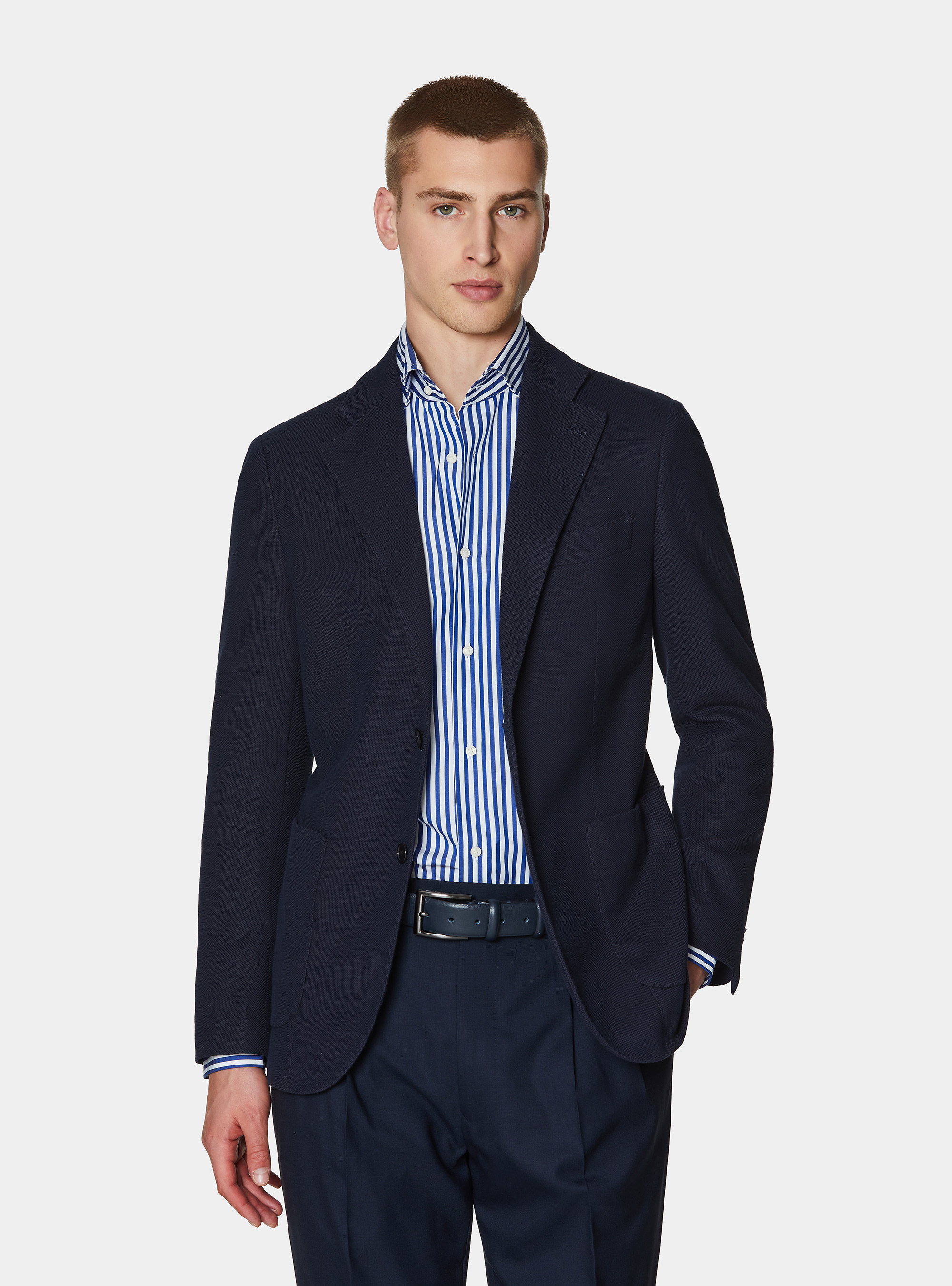 Cotton blend jersey blazer, NAVY BLUE