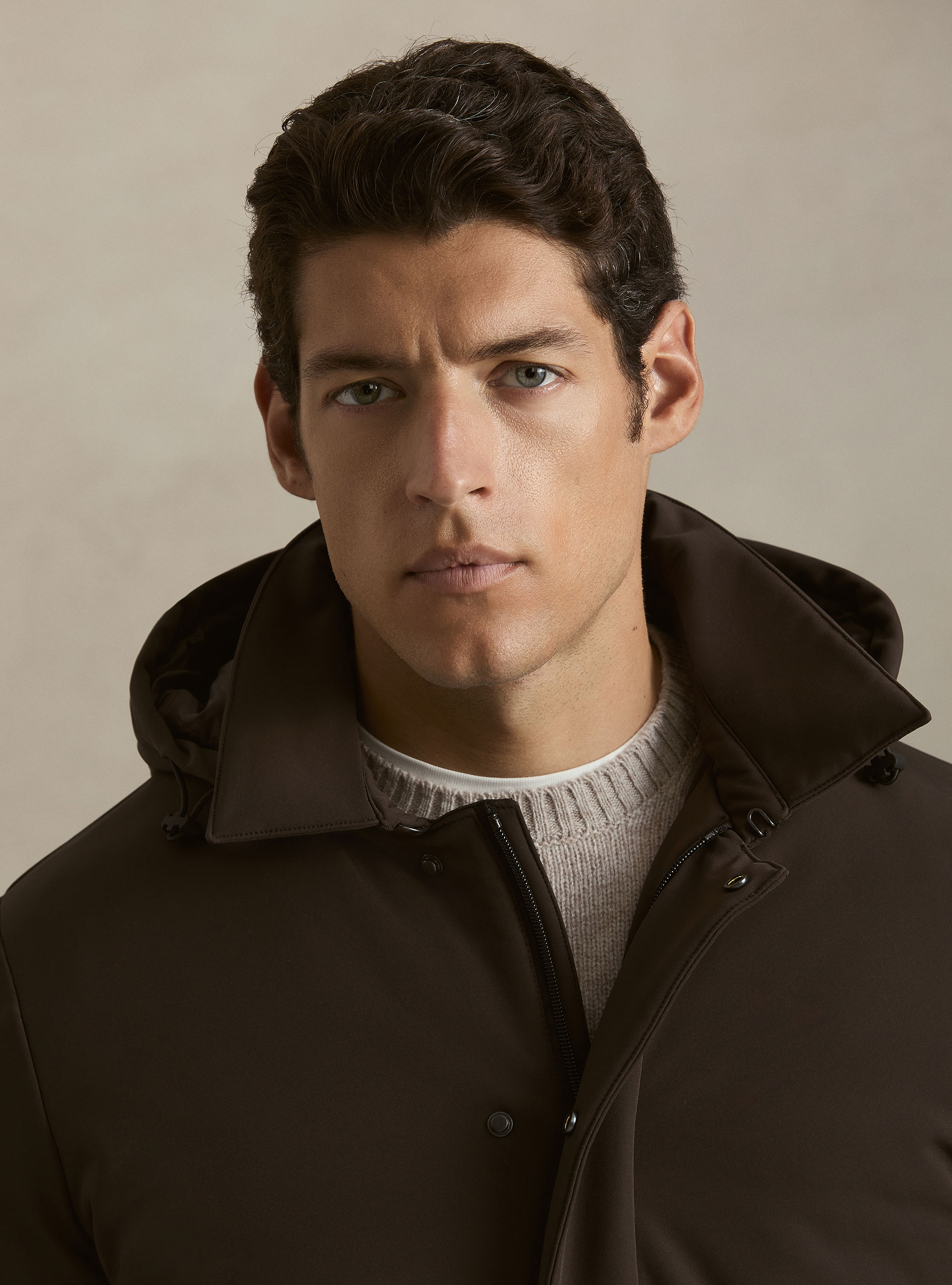 Parka tecnico con cappuccio, MARRONE 0508C