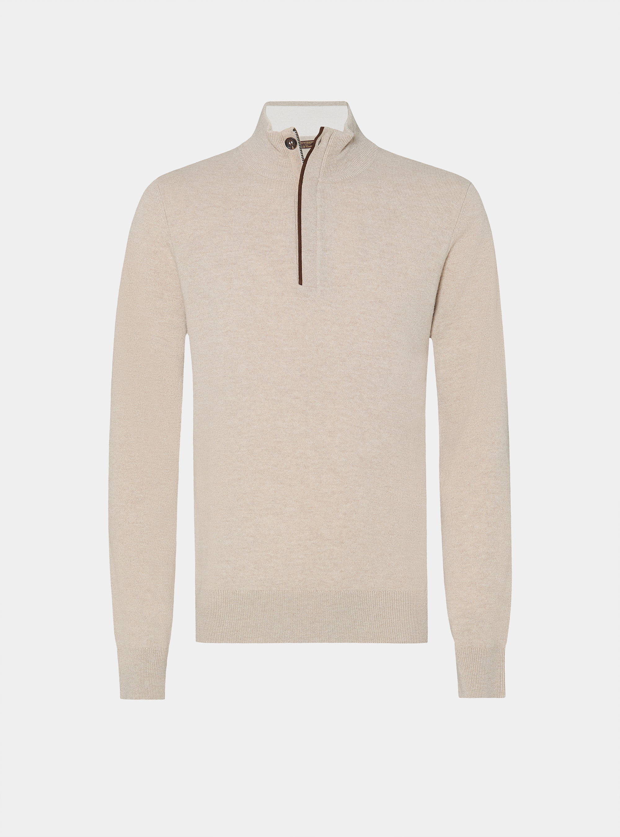 Maglia mezza zip in lana lambswool e cashmere, ECRU