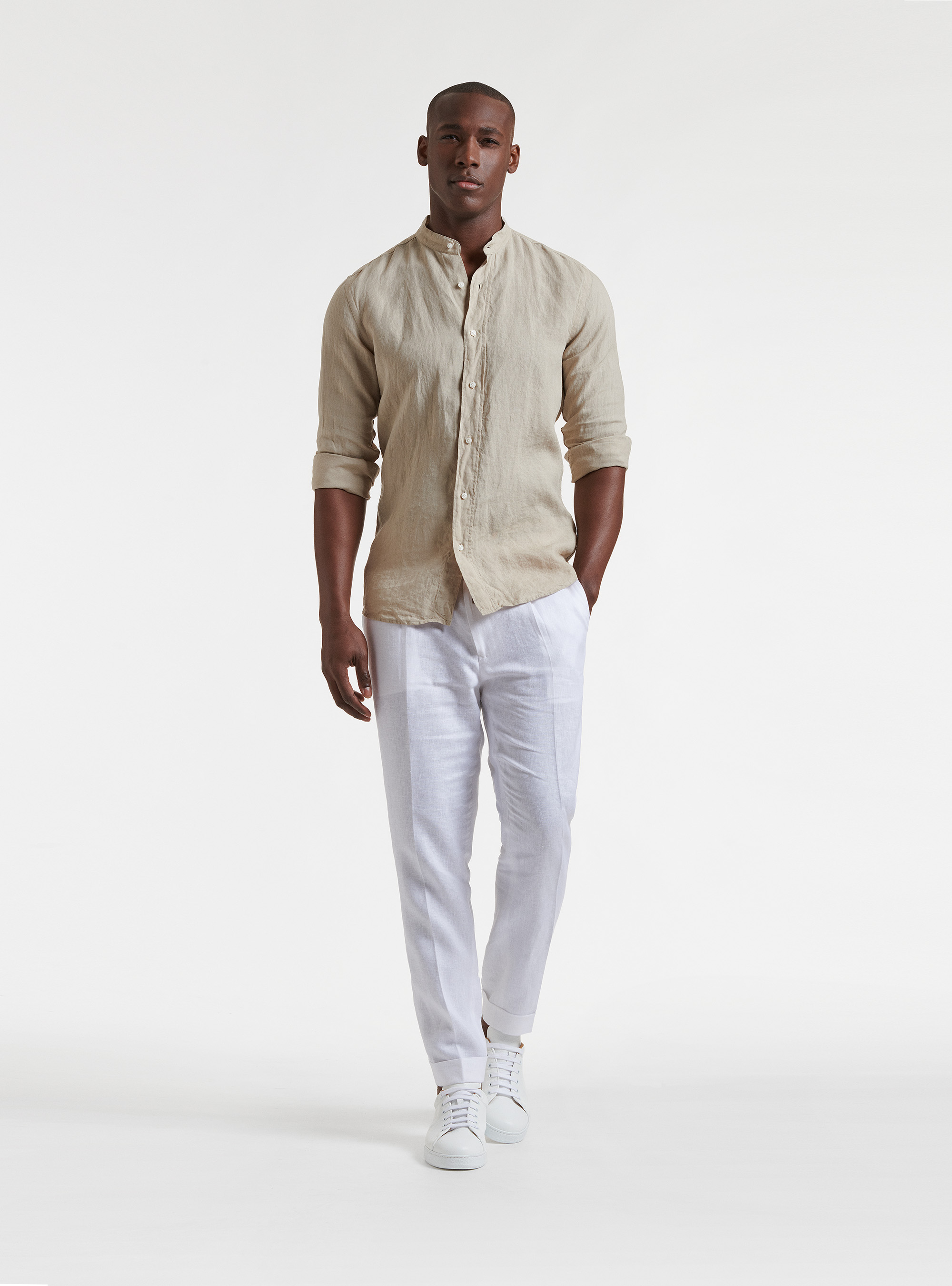 Camisa de cuello coreano en puro lino, ARENA