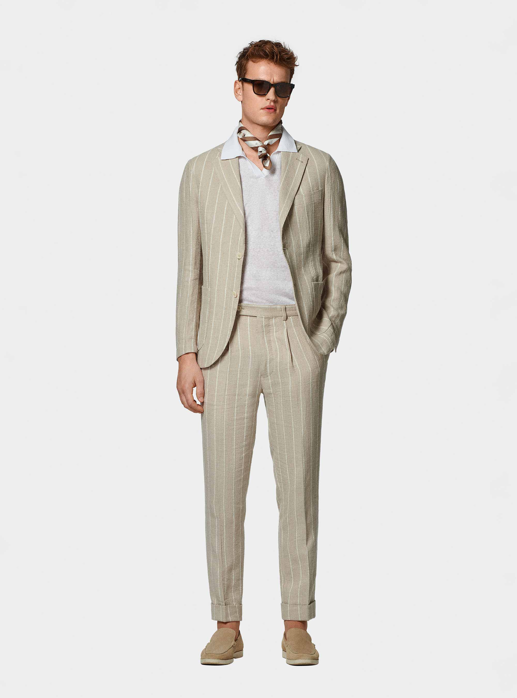Pure linen crepe suit blazer, SAND