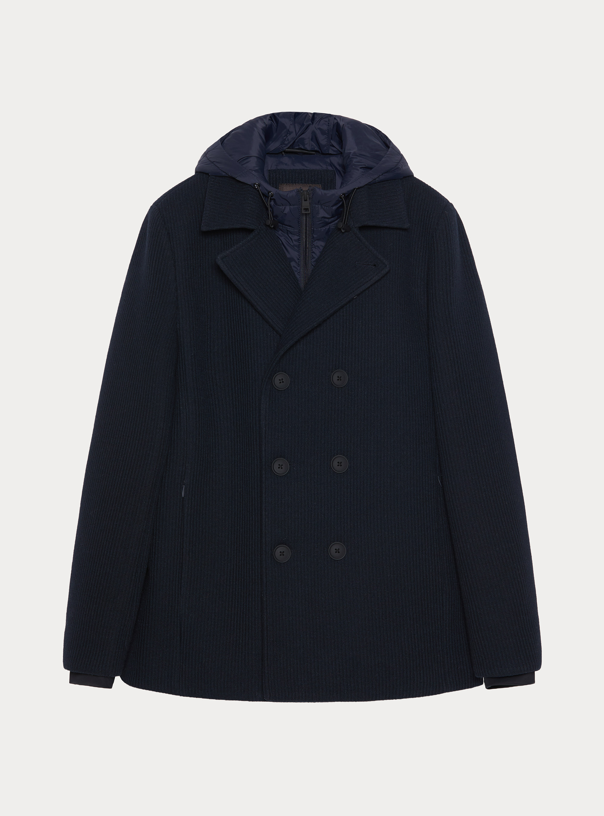 Cazadora cruzada con pechera y capucha desmontable, AZUL MARINO