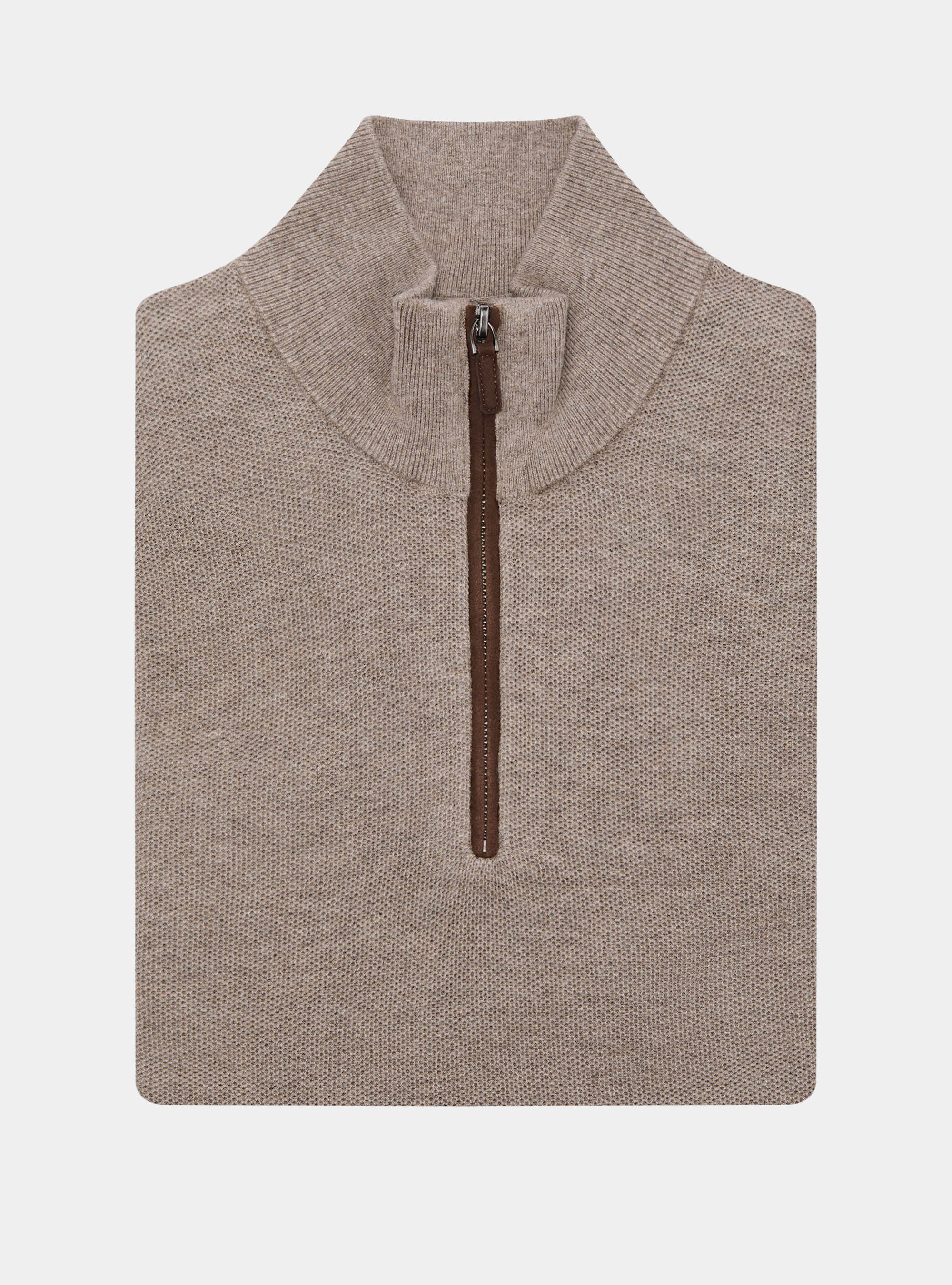 Cotton-cashmere half-zip sweater in honeycomb stitch, MUD