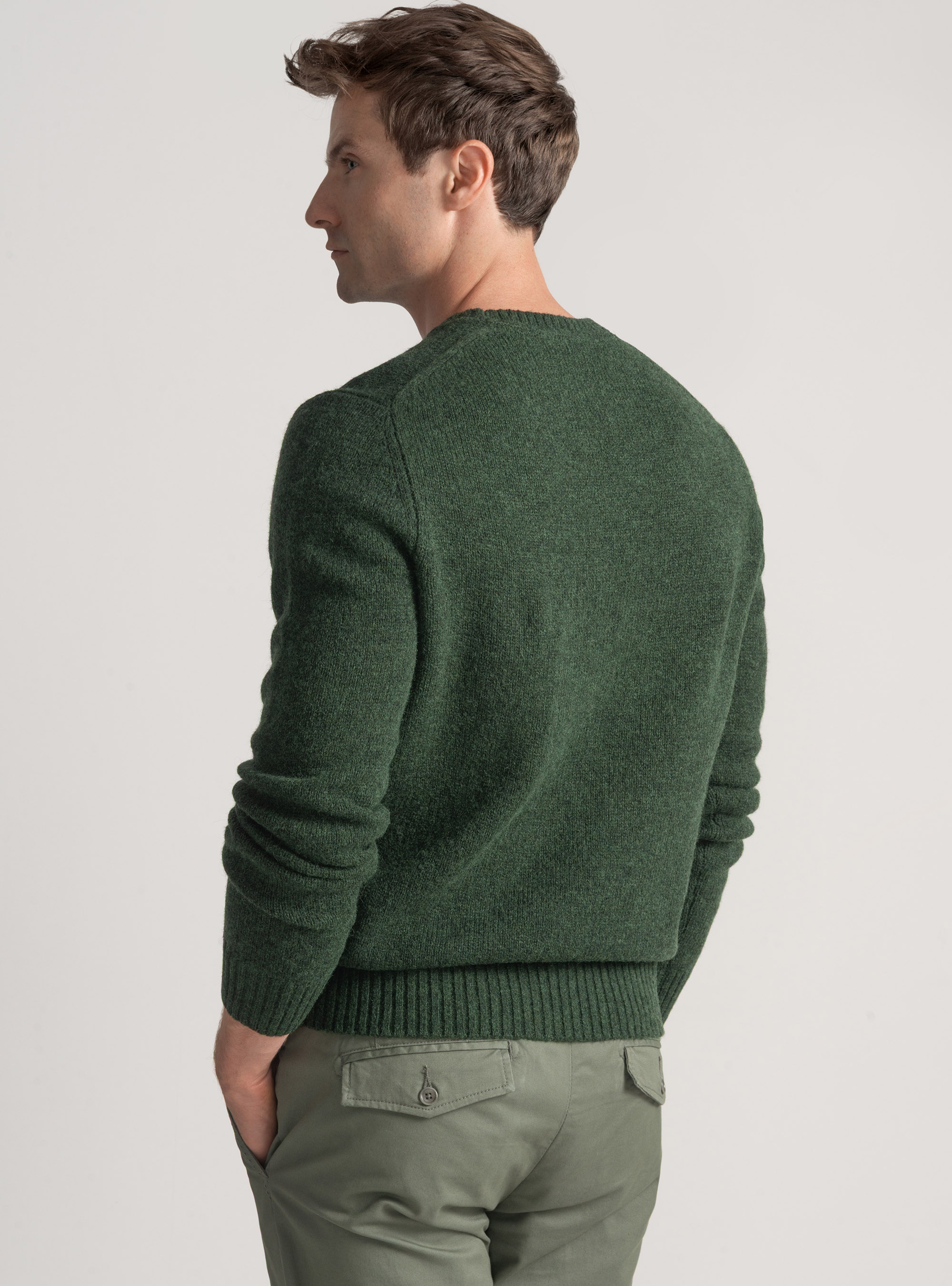 Maglia girocollo in lana shetland, VERDE