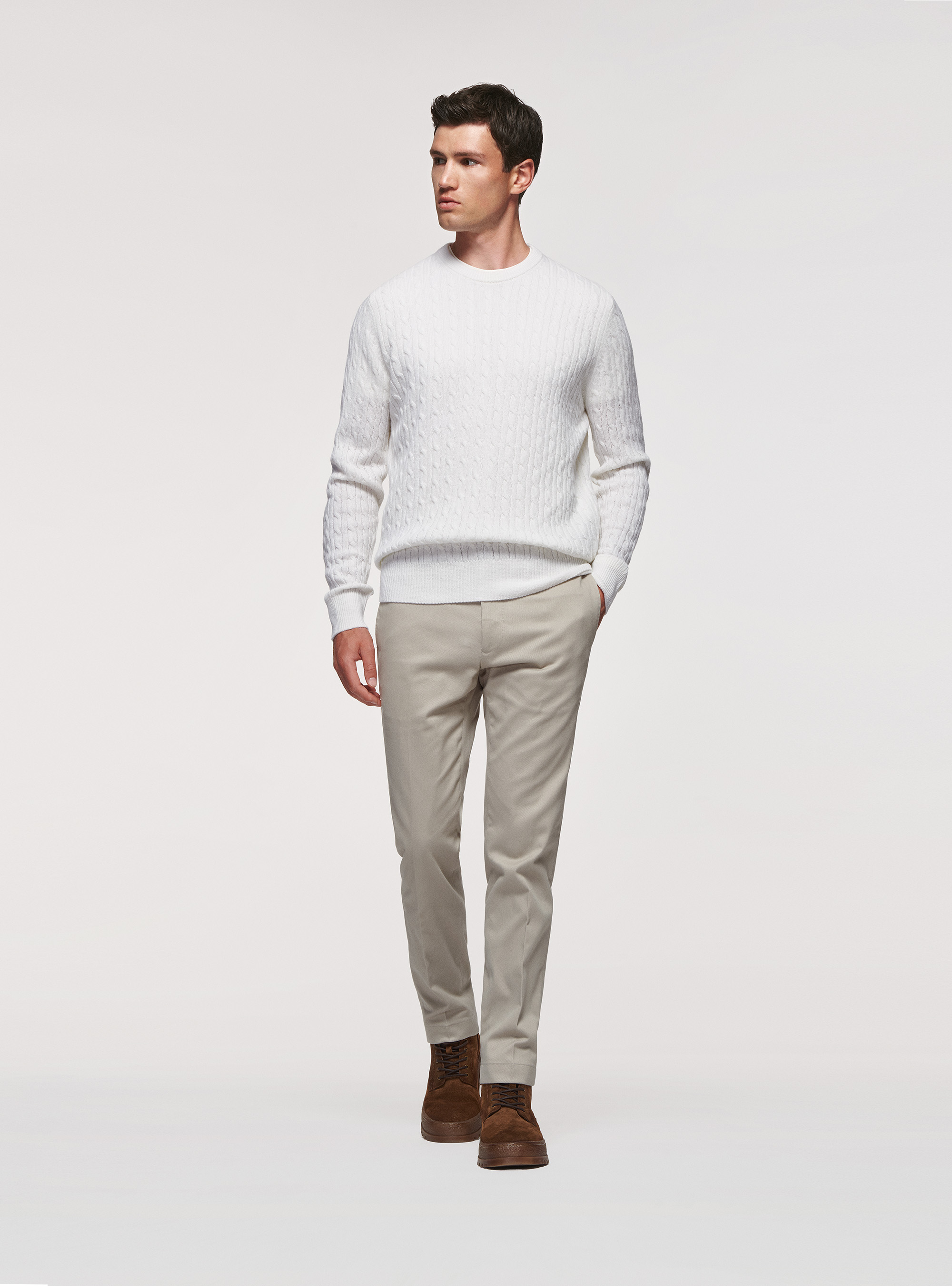 Braided lambswool sweater, WHITE