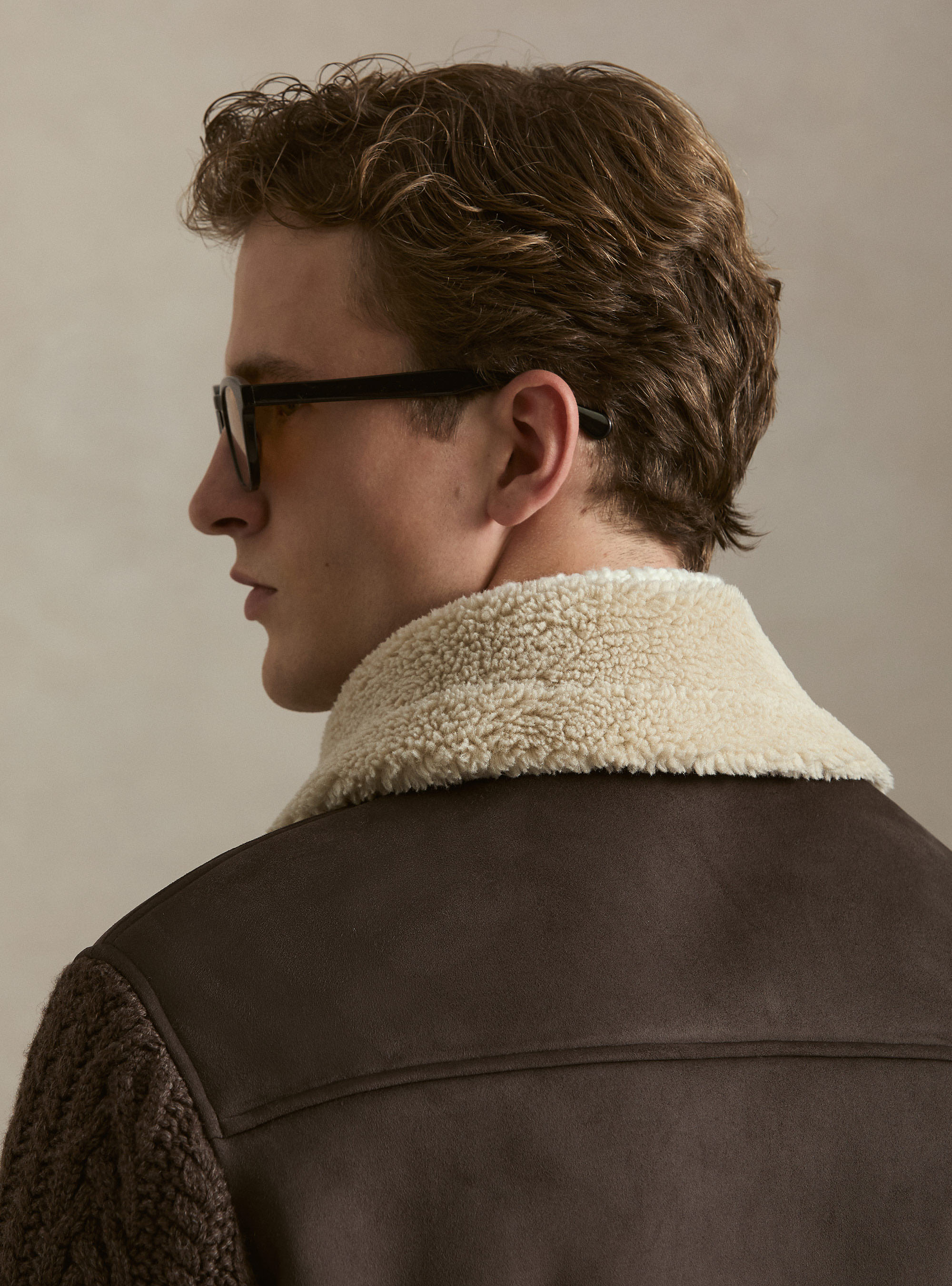 Montone effetto suede con maniche in maglia, MARRONE
