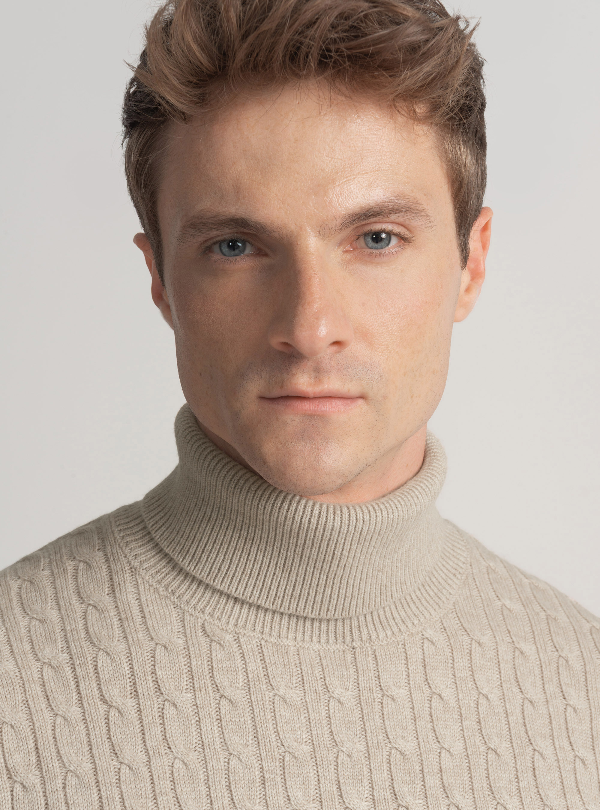 Wool-blend turtleneck sweater with braid, ECRU