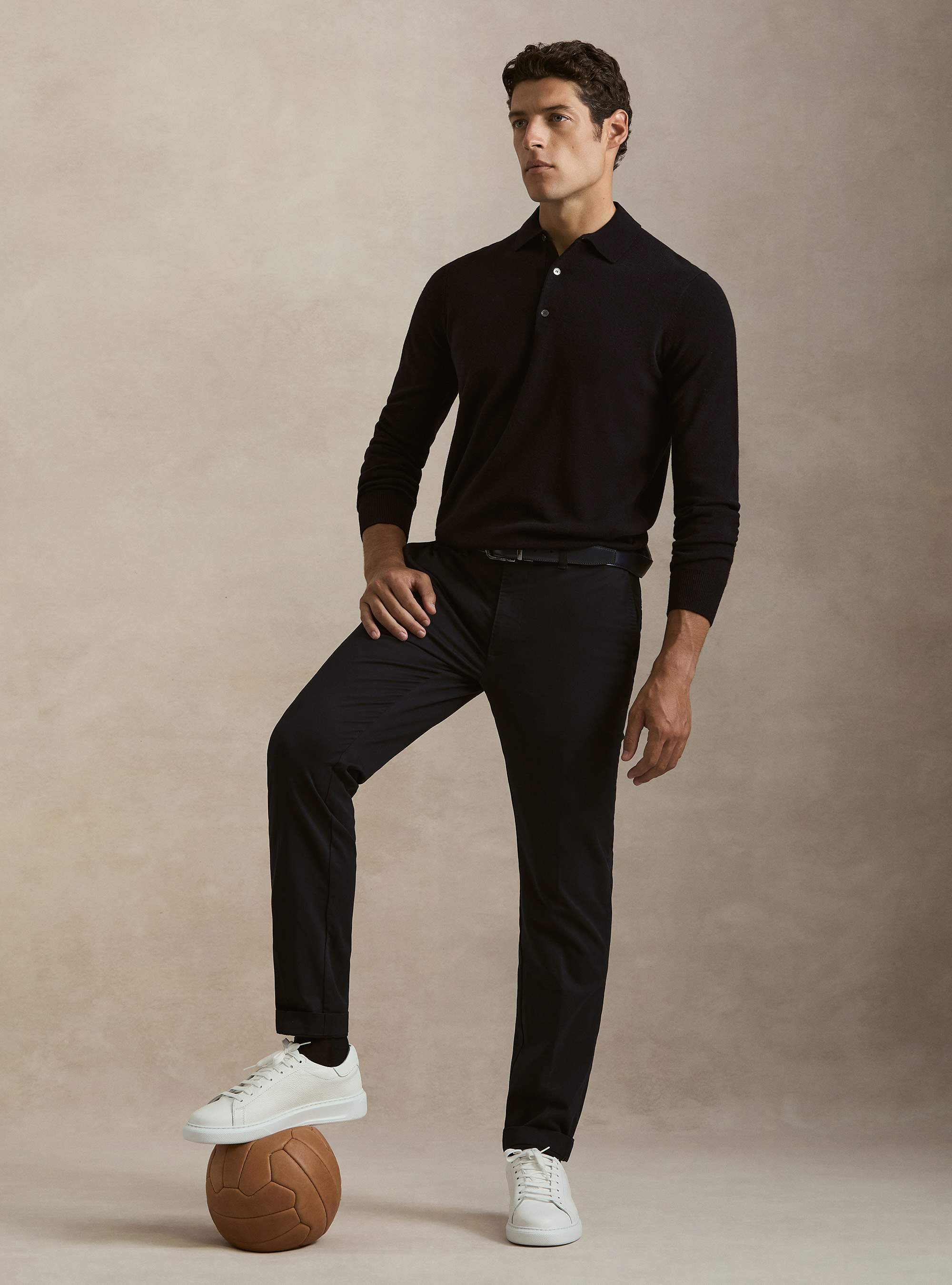 Maglia a polo in lana e cashmere, BLU NAVY
